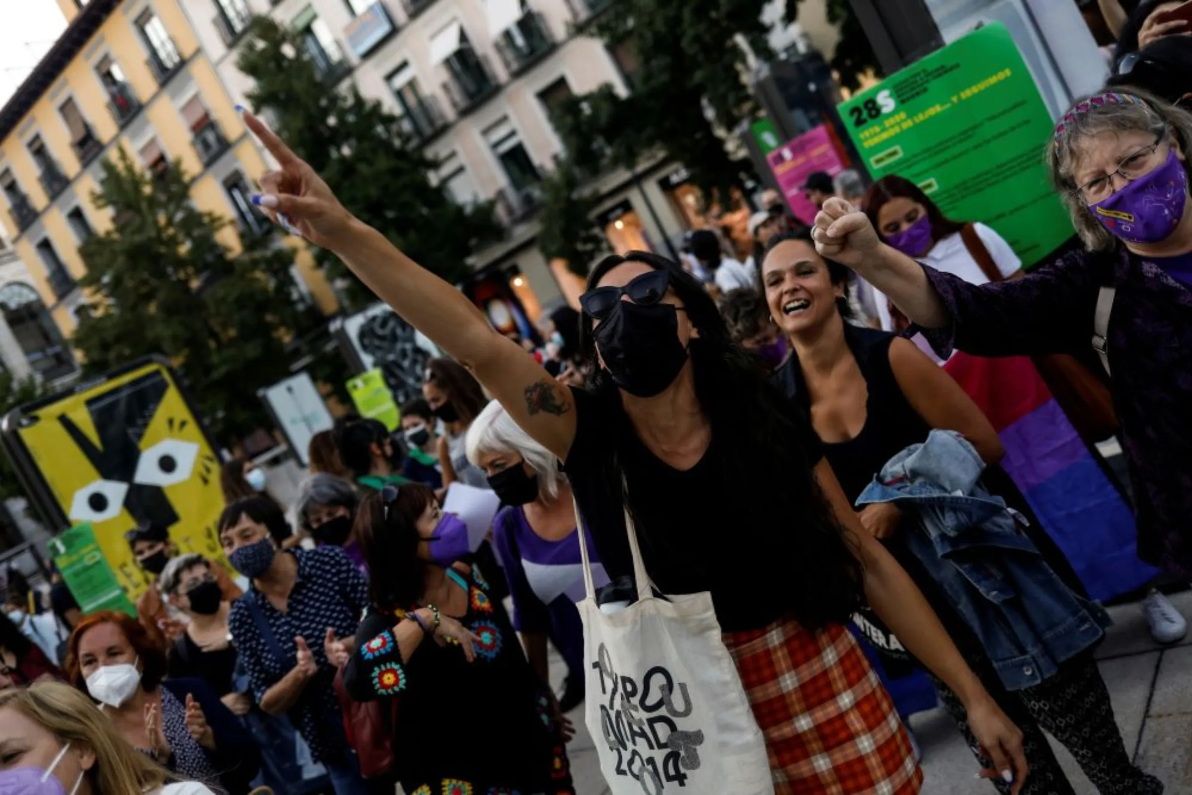 Women take part in a pro-abortion rights demonstration to mark International Safe Abortion Day, in Madrid, Spain, September 28, 2021. REUTERS/Susana Vera