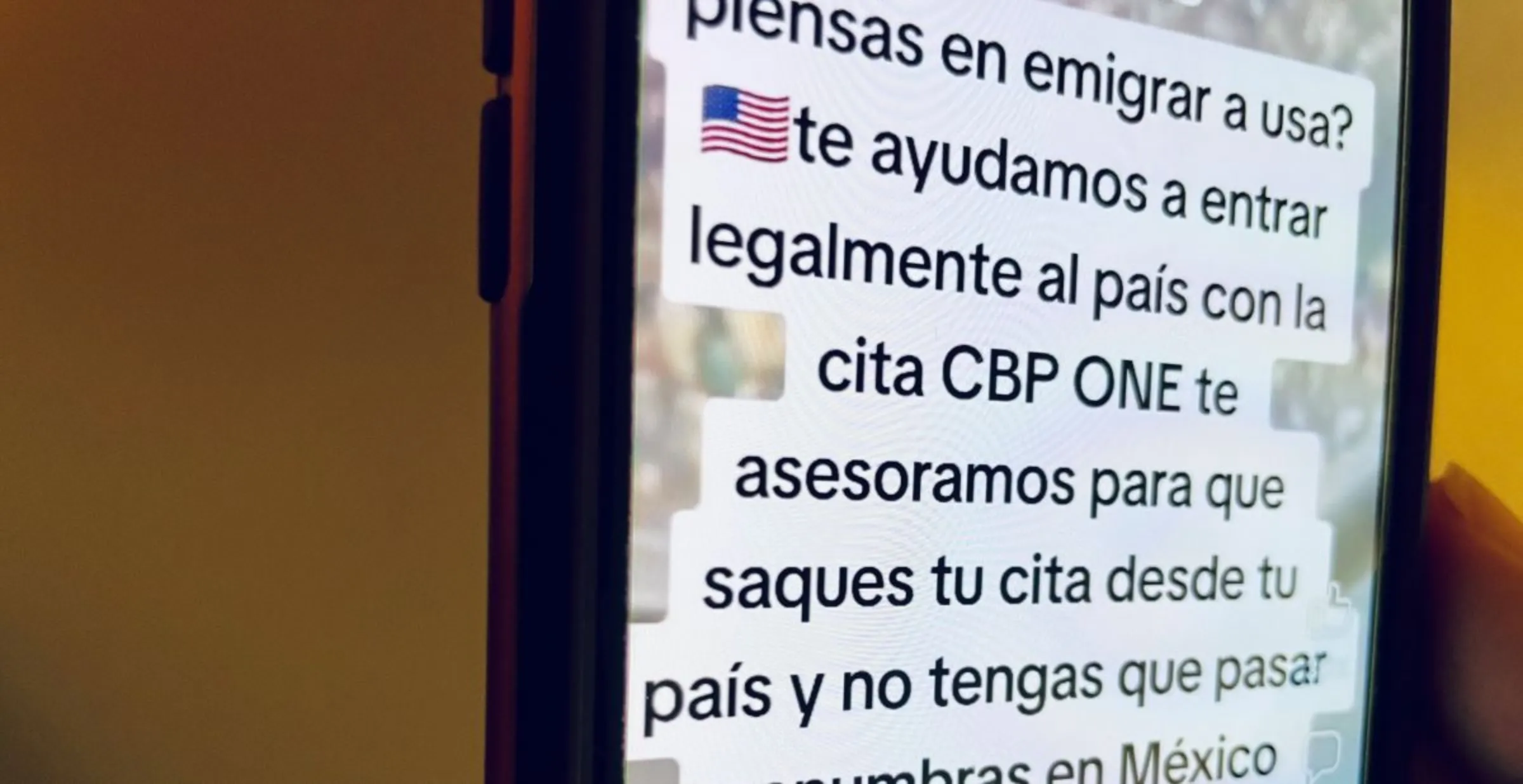 A Facebook post promises migrants help in obtaining an asylum appointment through the CBP One app from their country of origin. February 12, 2024. Thomson Reuters Foundation/Diana Baptista