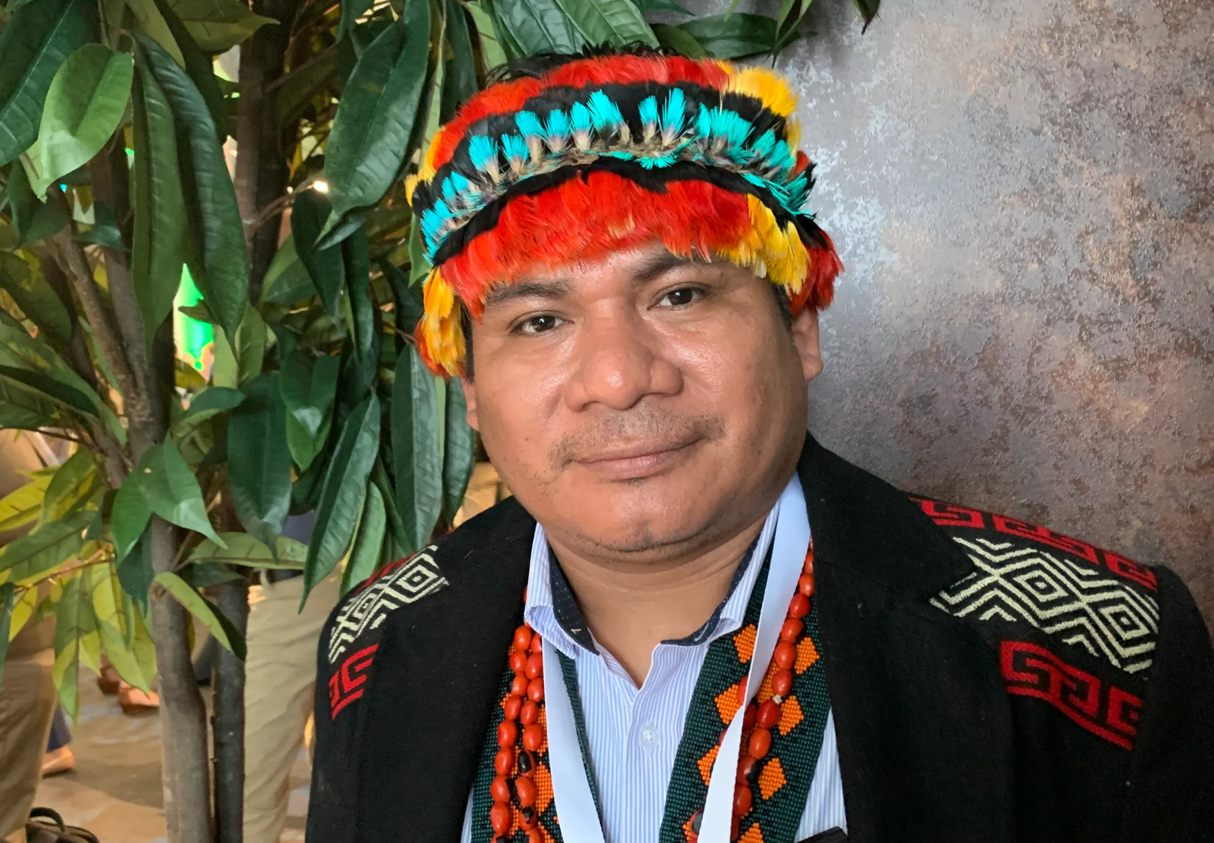 Tuntiak Katan, a leader of the nine-nation Coordination of Indigenous Organizations of the Amazon Basin, attends an international forest meeting in Oslo