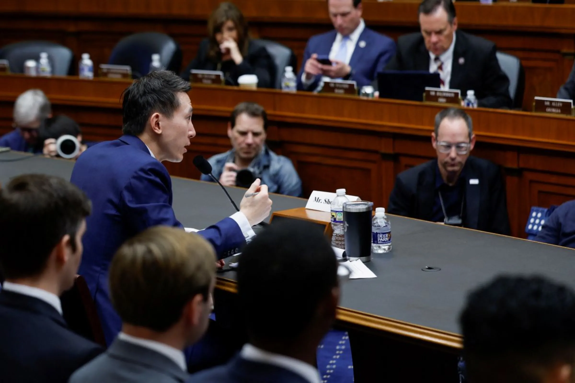 TikTok Chief Executive Shou Zi Chew testifies before a House Energy and Commerce Committee hearing entitled 'TikTok: How Congress can Safeguard American Data Privacy and Protect Children from Online Harms,' as lawmakers scrutinize the Chinese-owned video-sharing app, on Capitol Hill in Washington, U.S., March 23, 2023. REUTERS/Evelyn Hockstein