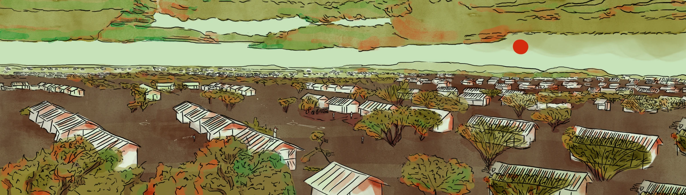 Illustration showing tent houses