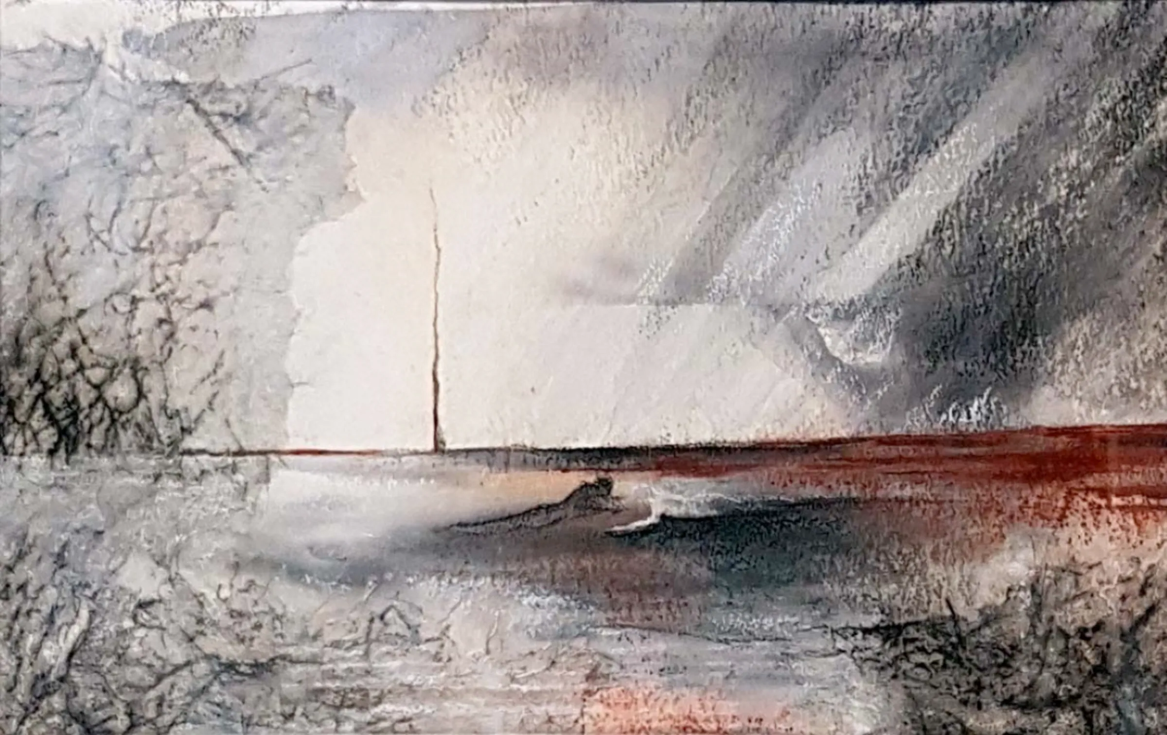Anoma Wijewardene's painting 'Meeting across Distance of Sand and Sea', shown in the exhibition 'Recounting Histories' (2022). Anoma Wijewardene/Handout via Thomson Reuters Foundation
