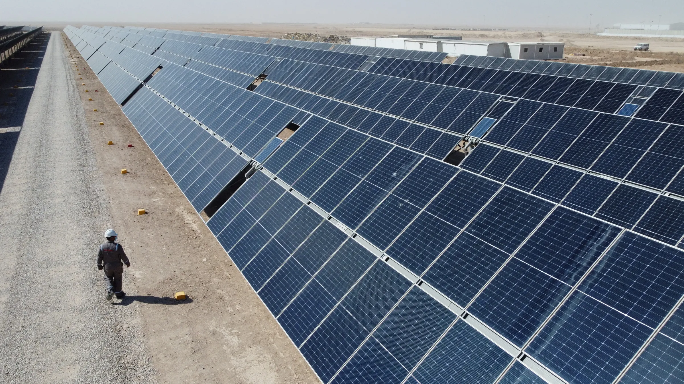 A general view shows solar panels, which are a part of the solar power project at the Faihaa oil field in Basra, Iraq September 11, 2022. REUTERS/Essam al-Sudani