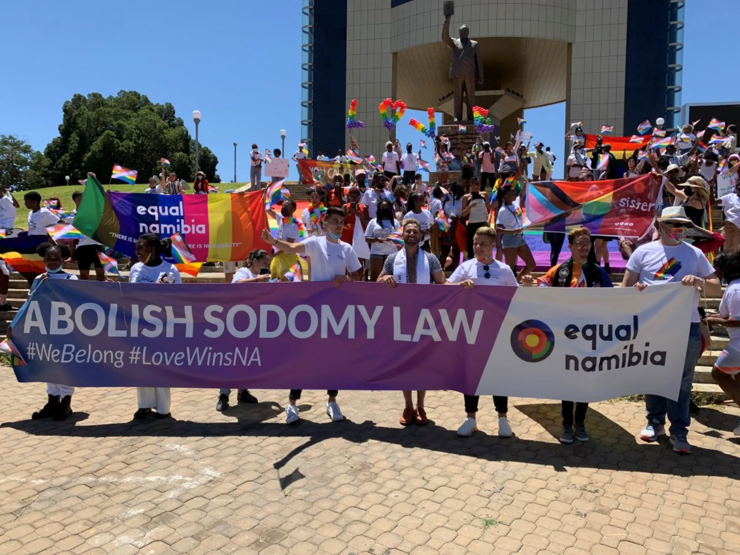 Equal Namibia participants marching at the Namibian Pride Parade, where the call for the decriminalisation of the Apartheid-era sodomy law was a focal point at the march in Windhoek