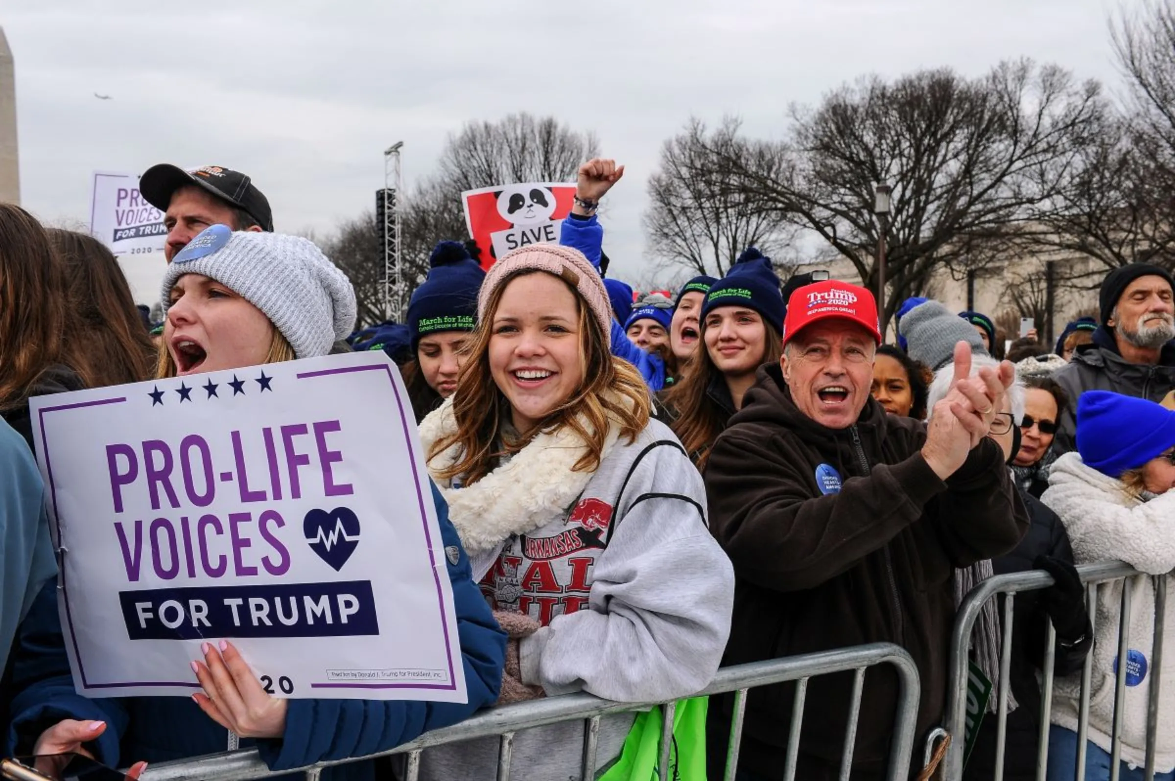 Anti-abortion demonstrators cheer U.S. President Donald Trump at a rally in Washington, U.S., January 24, 2020. REUTERS/Mary F. Calvert