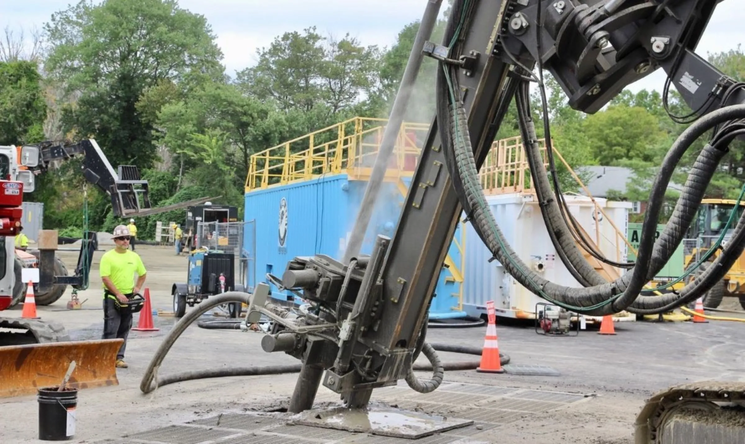 Construction work proceeds on a pilot community geothermal project in Framingham, Massachusetts, on August 10, 2023. Eversource/Handout via Thomson Reuters Foundation