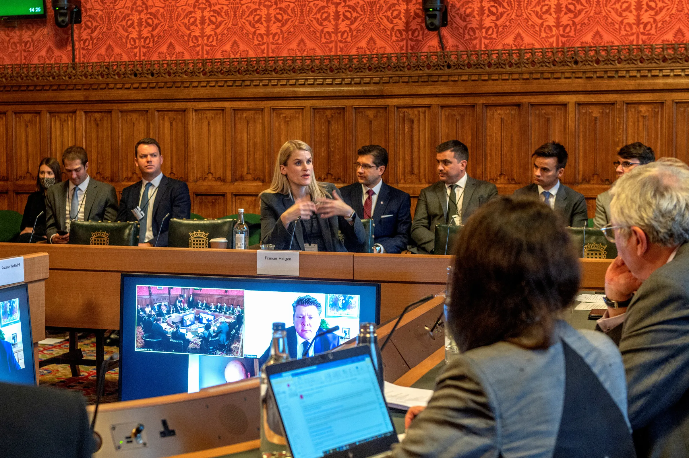 Former Facebook employee Frances Haugen gives evidence to the Joint Committee on the Draft Online Safety Bill of UK Parliament that is examining plans to regulate social media companies, in London, Britain October 25, 2021. UK Parliament 2021/Annabel Moeller/Handout via REUTERS