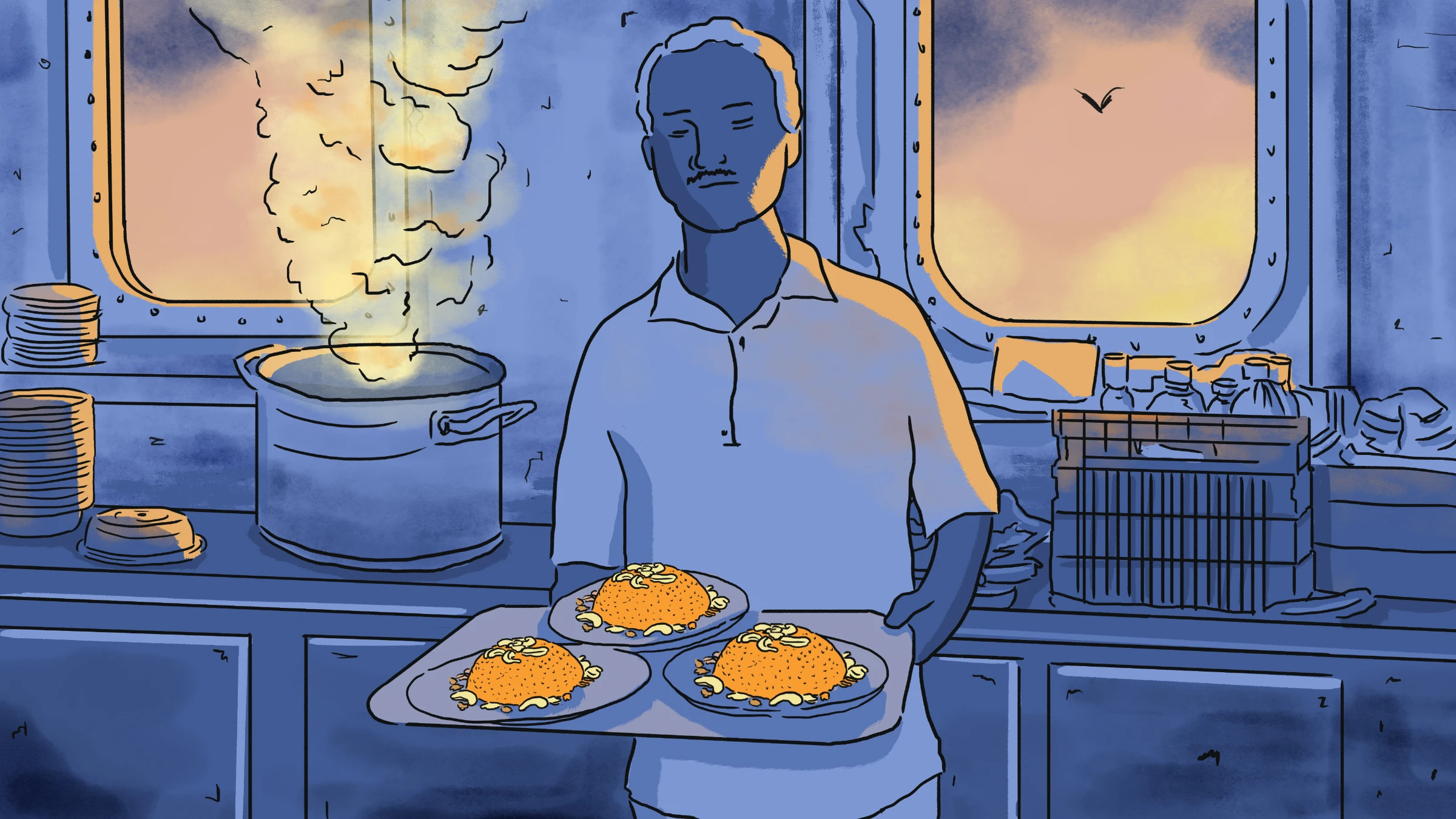 Kesari bath, or saffron rice, an Indian dessert is prepared by the cook of the SL star for the crew to celebrate the ship setting sail. Thomson Reuters Foundation/Karif Wat