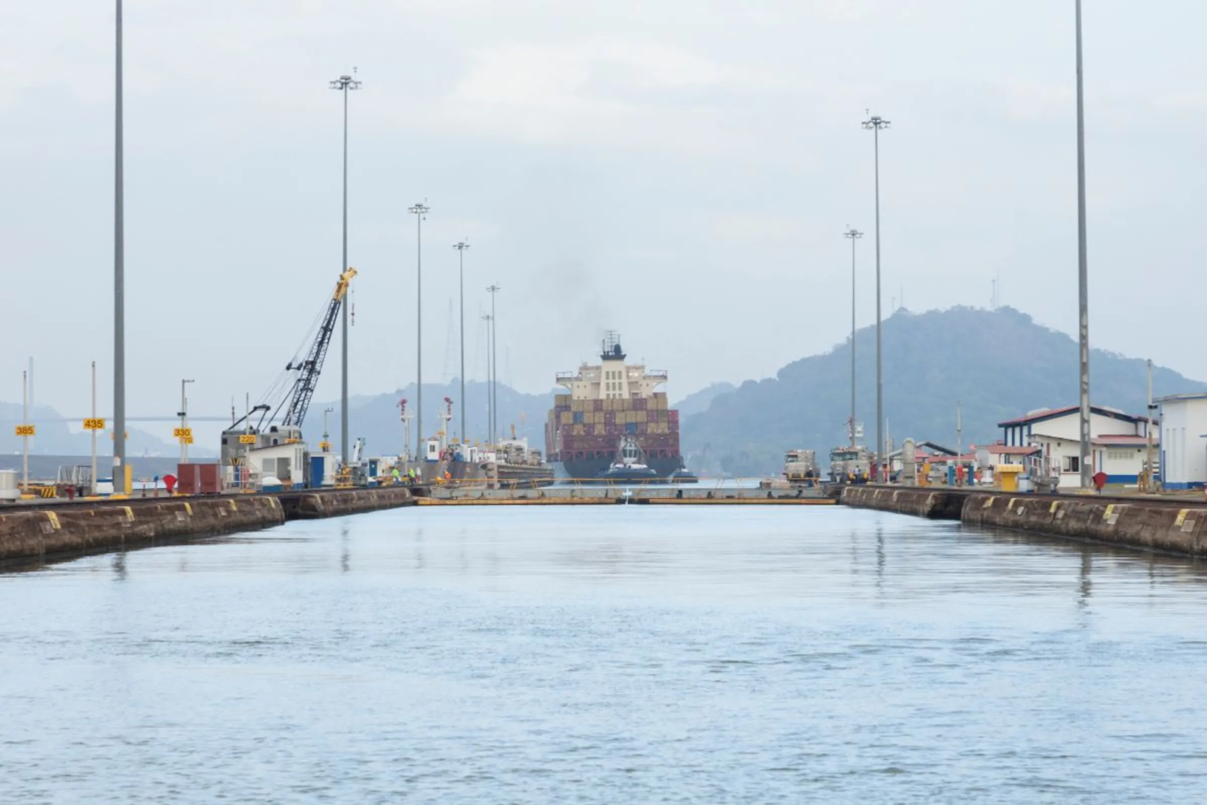 The Miraflores locks form a series of water staircases along the Panama Canal, which offers ships a shortcut between the Pacific and Atlantic Oceans, Panama, February 15, 2024. Thomson Reuters Foundation/Enea Lebrun.