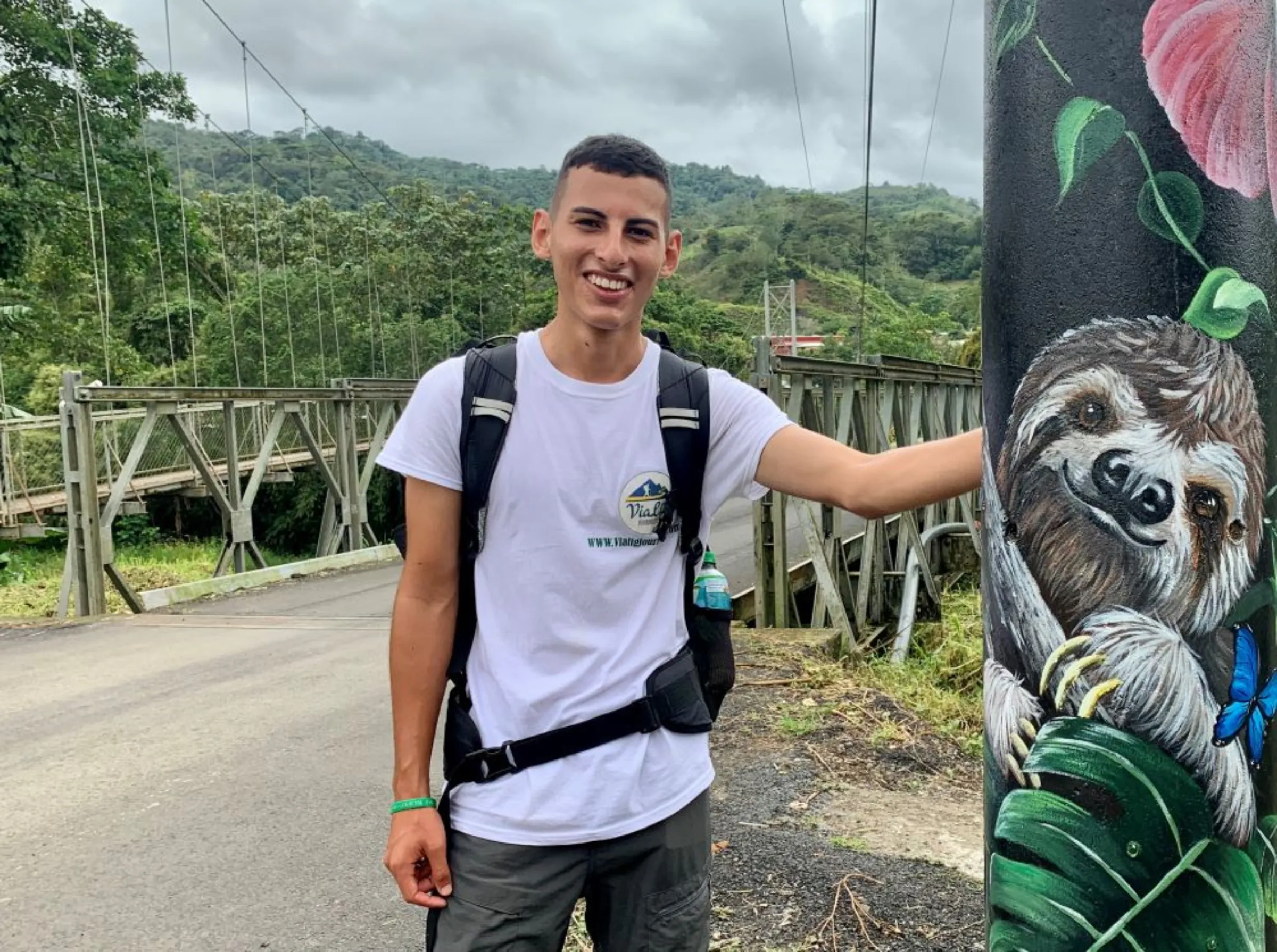 Guide Alejandro Montoya stands beside a bridge in the Costa Rica’s Central Valley, November, 8 2022. The valley lies on the 174-mile Camino de Costa Rica footpath, that starts in Barra de Pacuare and finishes in Quepos, on the Pacific