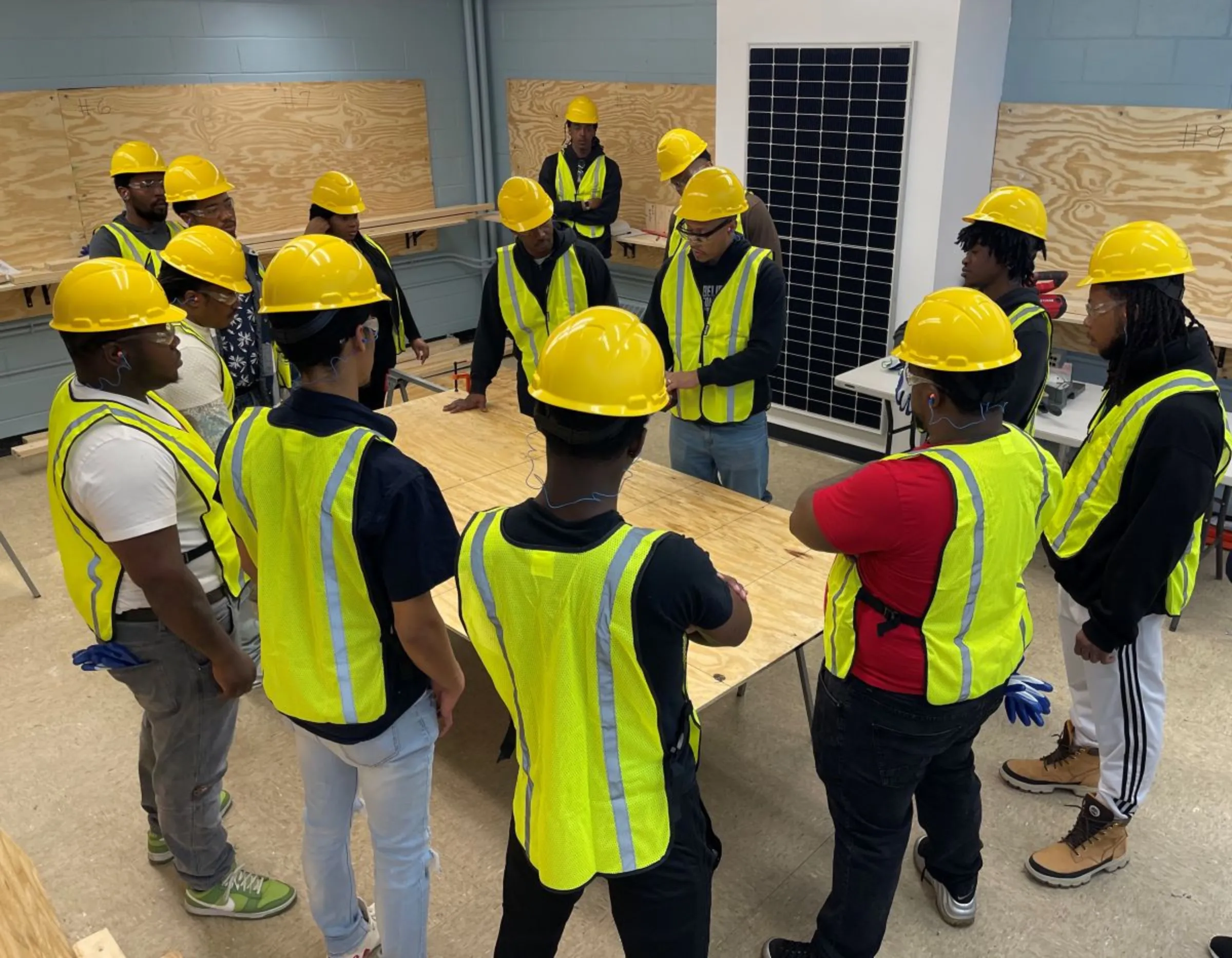 Participants take part in a green-jobs training course in Chicago in May 2023. Summit Ridge Energy/Handout via Thomson Reuters Foundation
