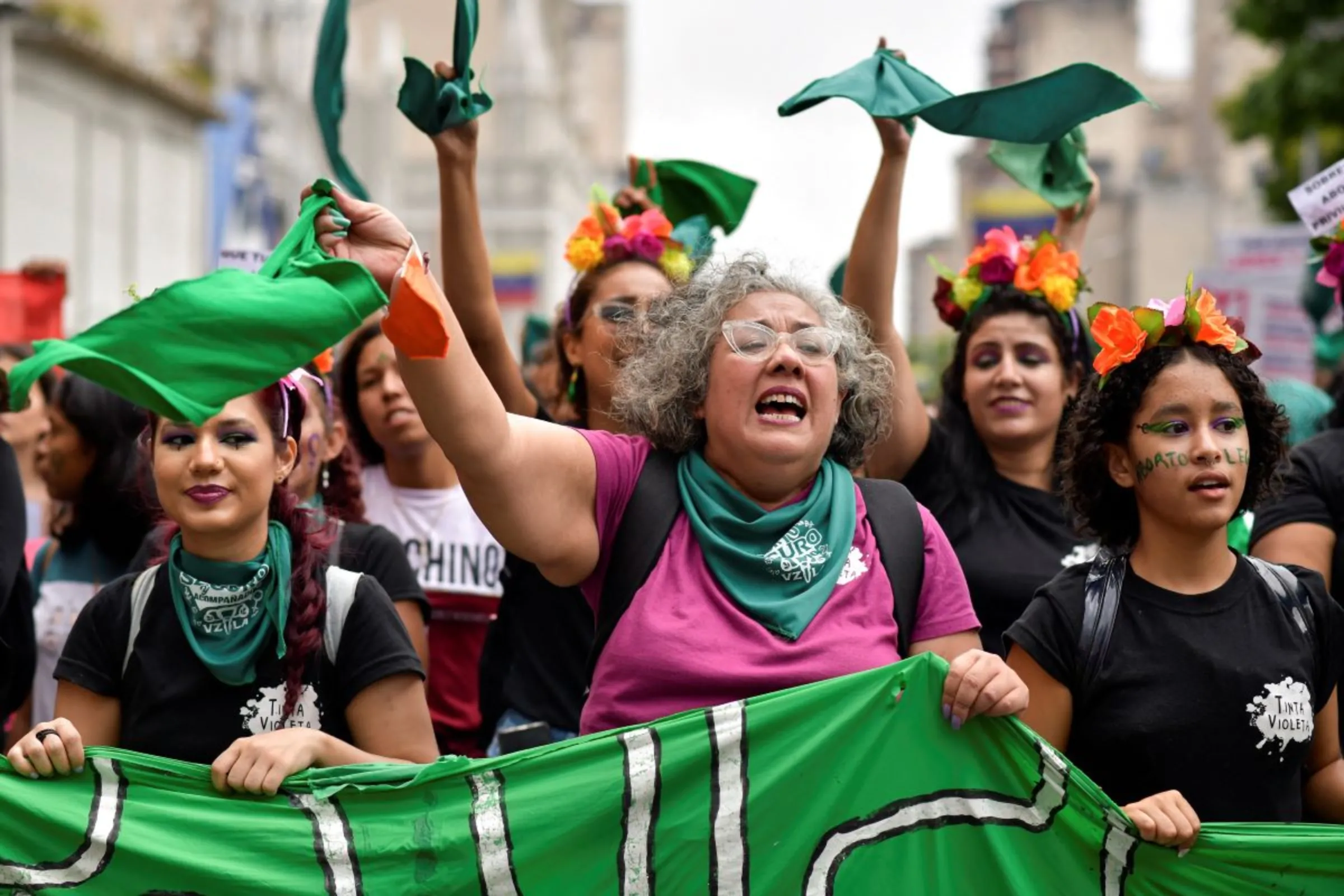 Abortion rights campaigners take part in a protest to mark the International Safe Abortion Day, in Caracas, Venezuela September 28, 2022