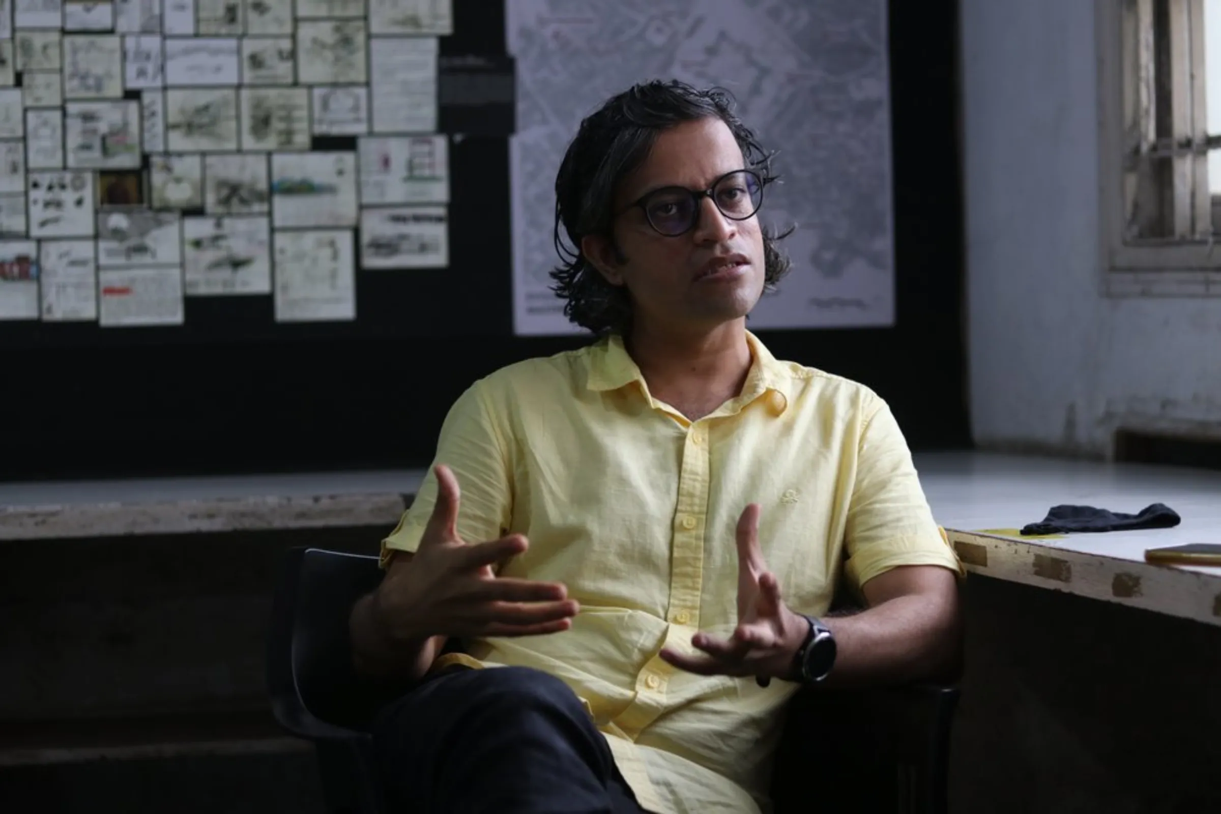 Hussain Indorewala, an assistant professor at the Kamla Raheja Vidyanidhi Institute for Architecture and Environmental Studies, speaks at his office in Mumbai, India, September 6, 2021