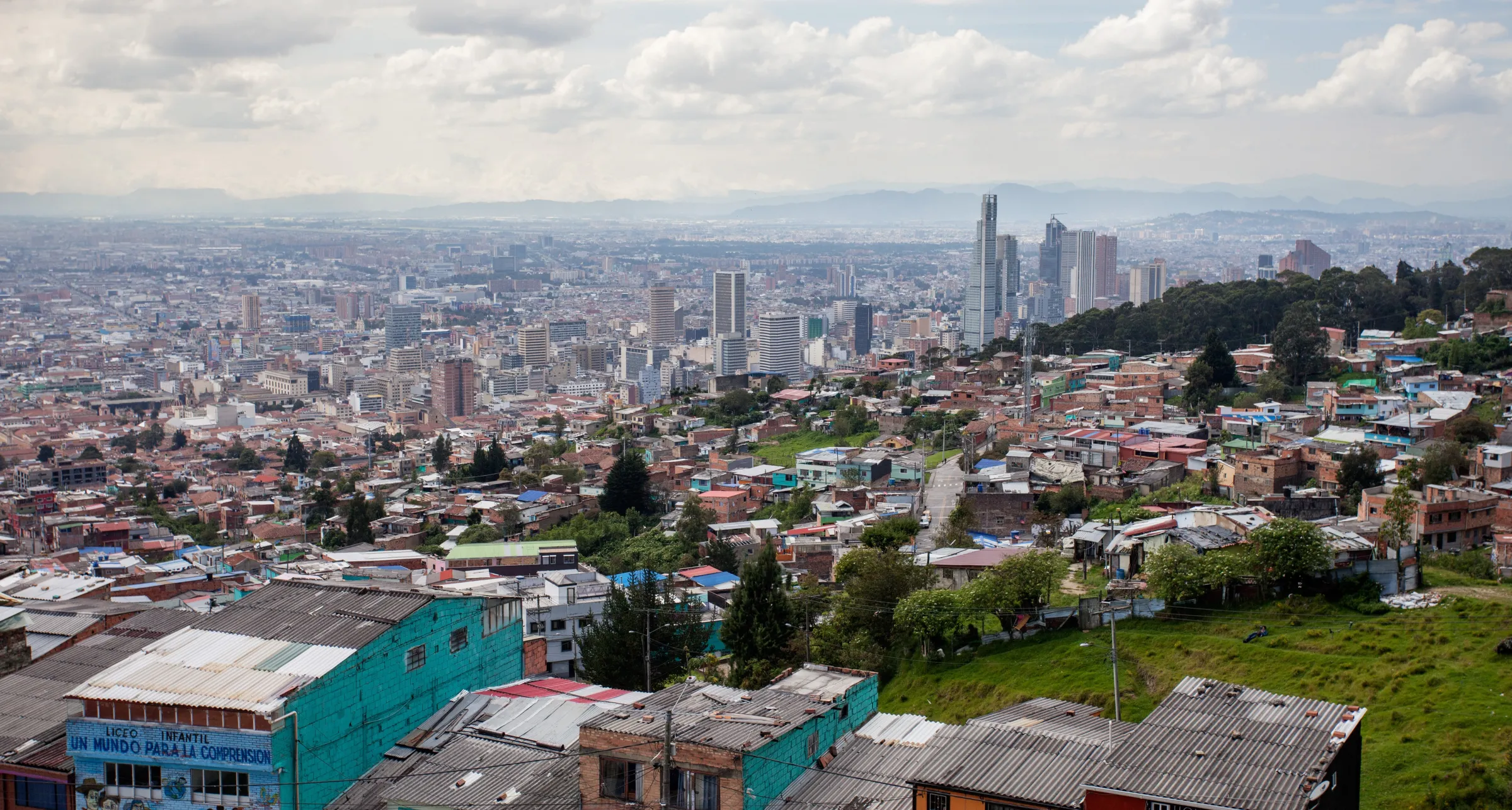 A view of Colombia’s capital city of Bogota from community organiser Veronica Fonseca’s hillside neighbourhood in the eastern part of the city, April 23, 2021. Thomson Reuters Foundation/Fabio Cuttica