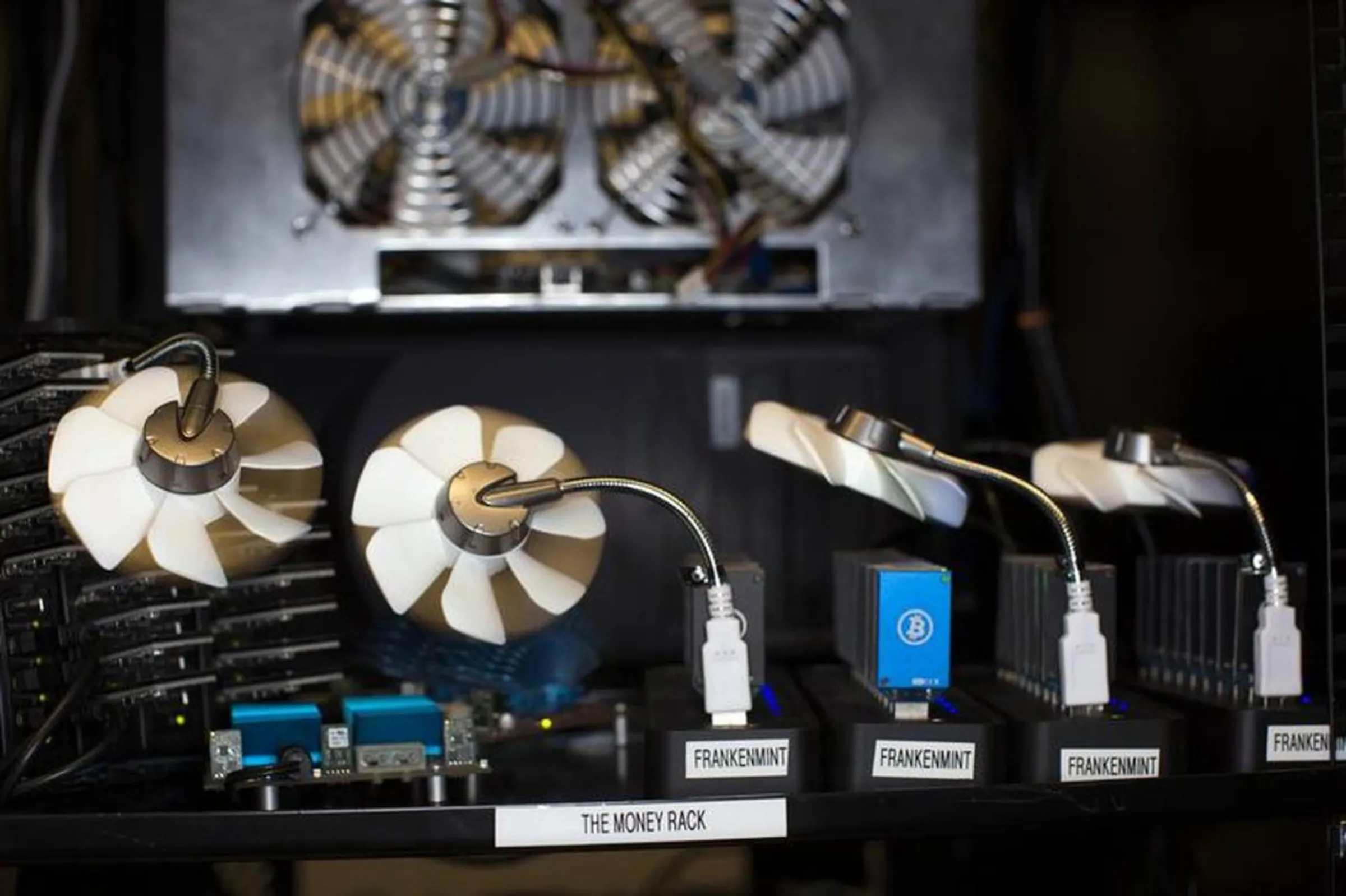 A rack of application-specific integrated circuits (ASICs) and block erupters used in Bitcoin mining are pictured at the Plug and Play Tech Center in Sunnyvale, California October 28, 2013. REUTERS/Stephen Lam