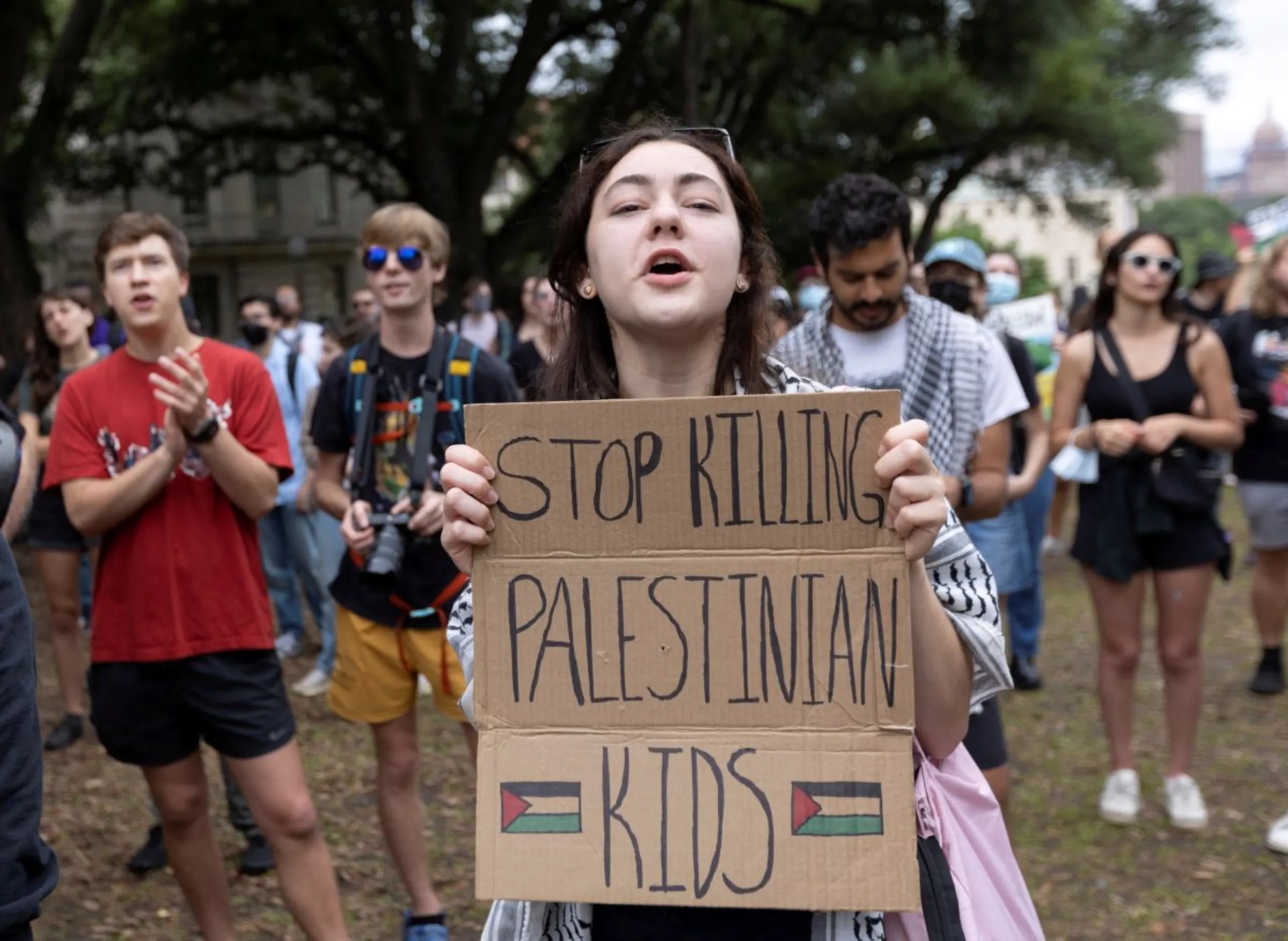 Students and staff take part in the pro-Palestinian protest at the University of Texas, in Austin, Texas, U.S. May 5, 2024. REUTERS/Nuri Vallbona
