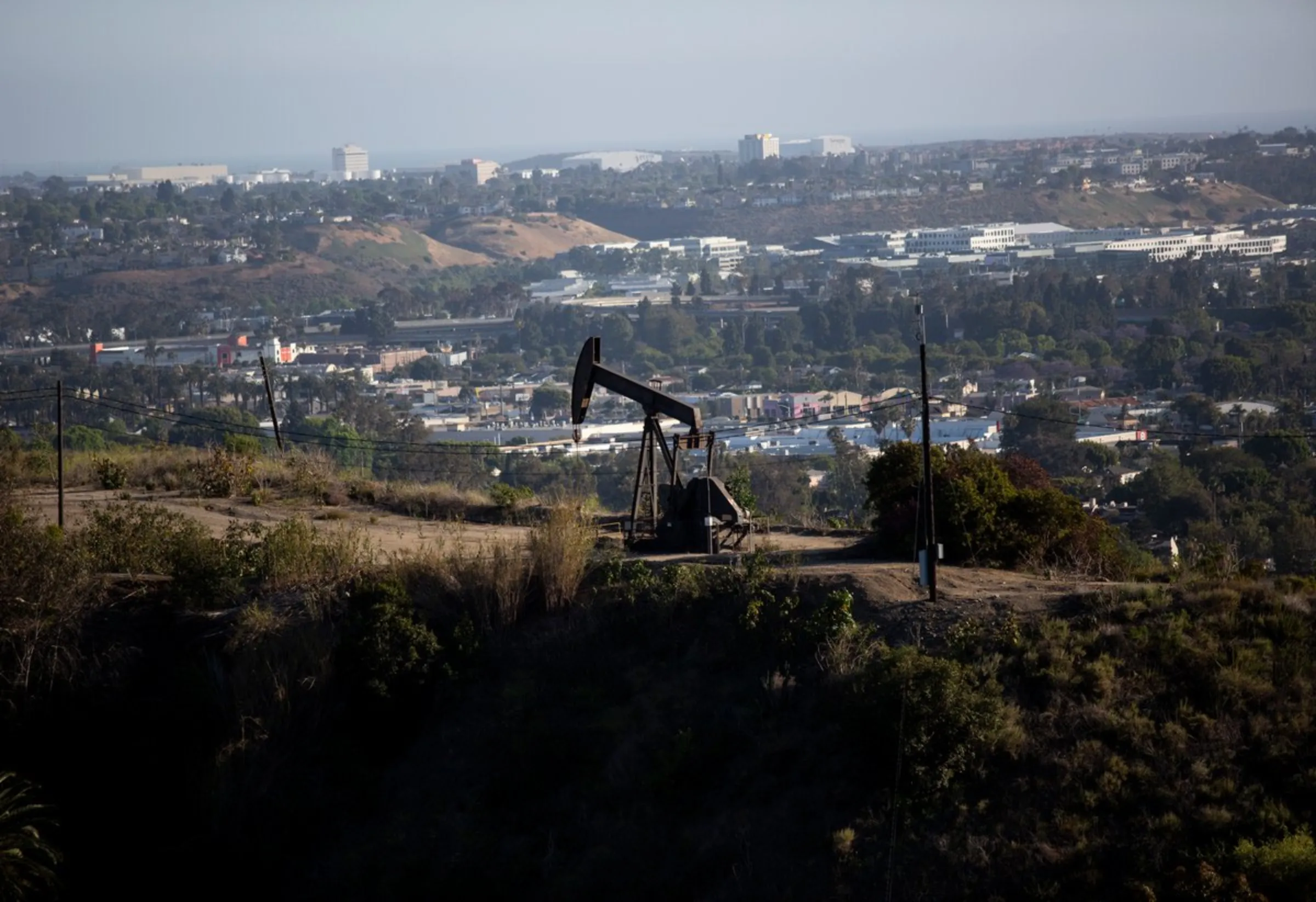 An oil pump stands in the Inglewood Oil Field in Culver City in Los Angeles County, California, May 23, 2021