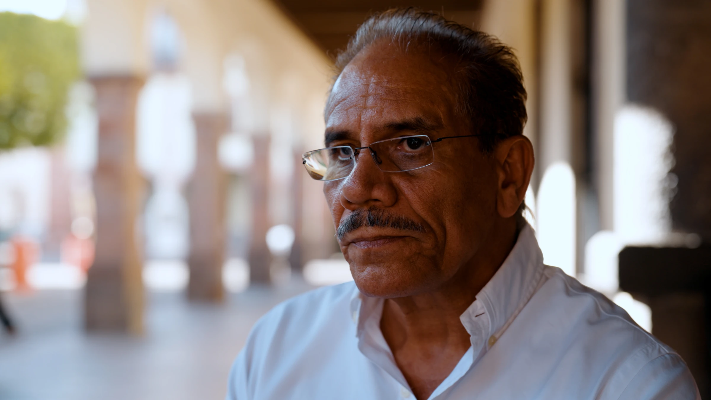 Jerónimo Gurrola, who leads the Querétaro chapter of national Antorchista Movement, sits at an interview in Querétaro, Mexico. July 26, 2025. Thomson Reuters Foundation/Miguel Tovar
