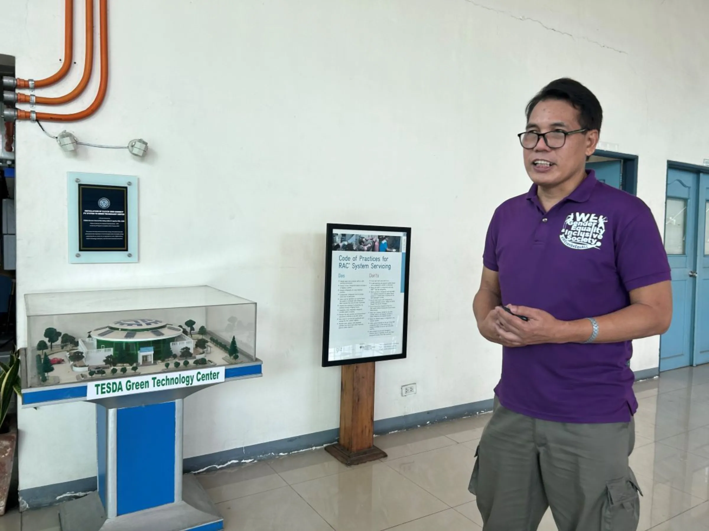 Edgardo Caldit explains the activities of the Green Technology Centre in Taguig City, Philippines. June 16, 2023