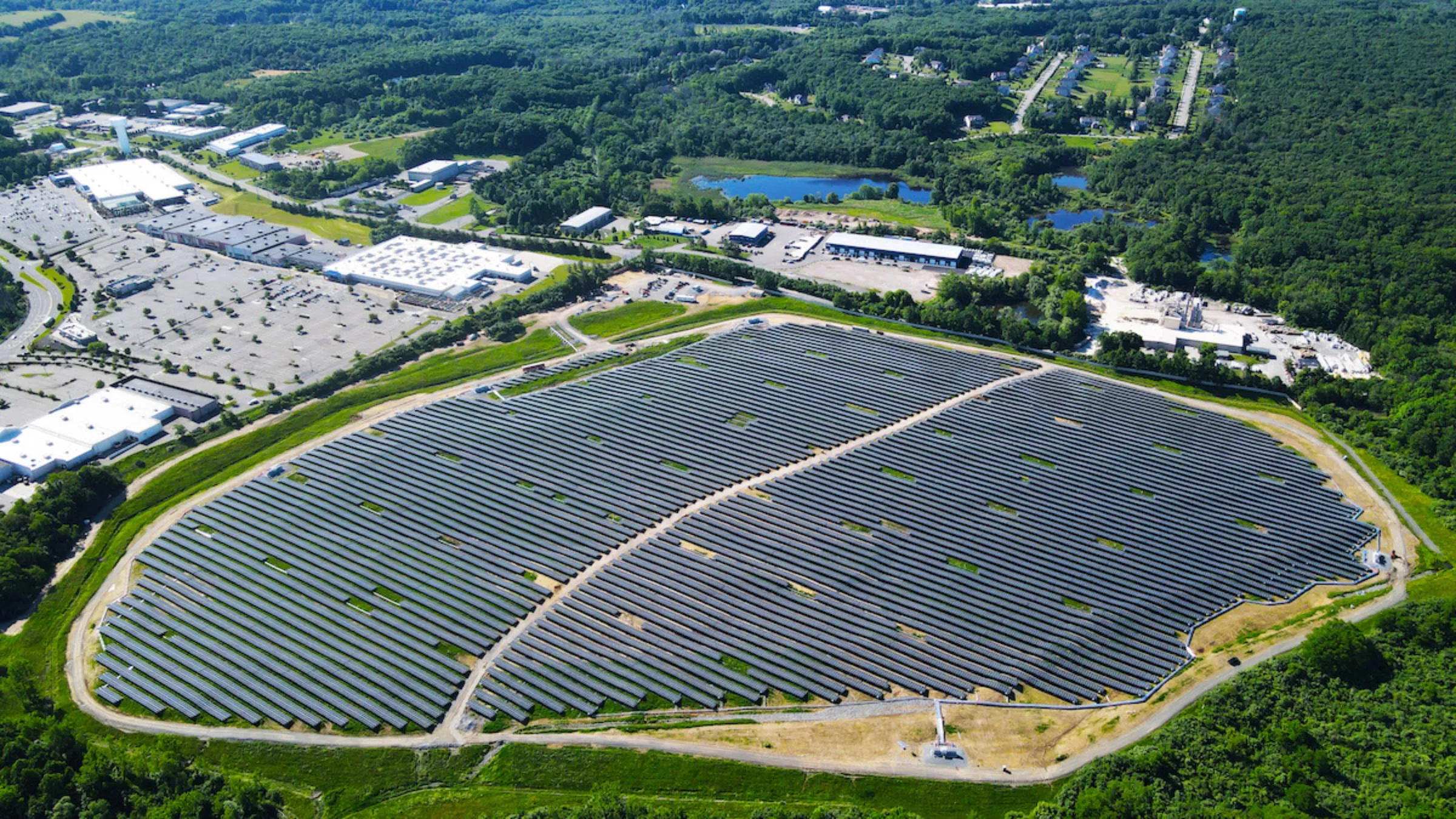 A solar park built on a closed municipal landfill and polluted “Superfund” site in Mount Olive Township, New Jersey, seen in September 2022. CS Energy/Handout via Thomson Reuters Foundation