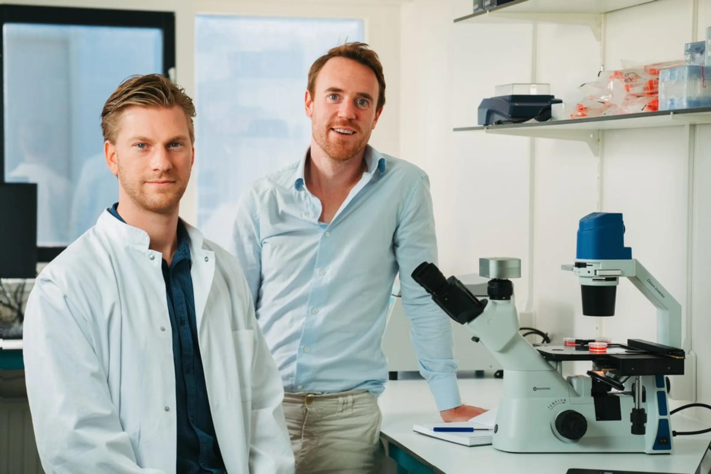 Meatable's CEO Krijn de Nood (right) and CTO Daan Luining pose for the camera in Leiden, Netherlands