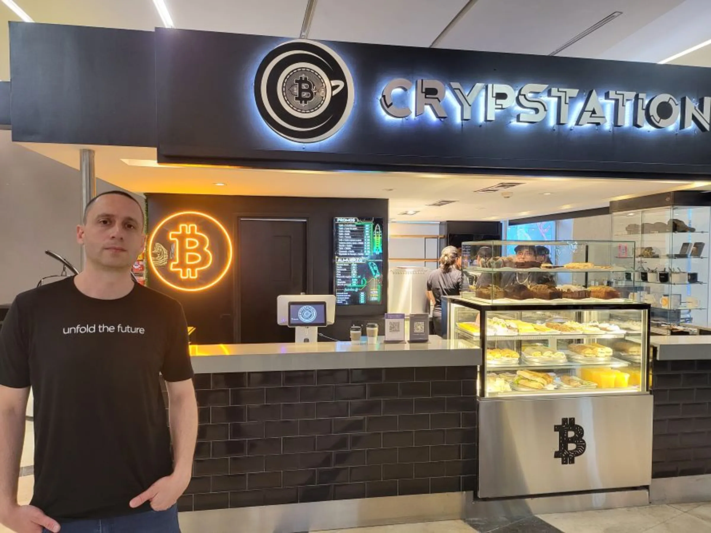 Mauro Liberman, co-founder of Crypstation, a coffee chain that accepts cryptocurrency as payment in Buenos Aires, Argentina. November 24, 2022. Thomson Reuters Foundation/David Esteban Feliba