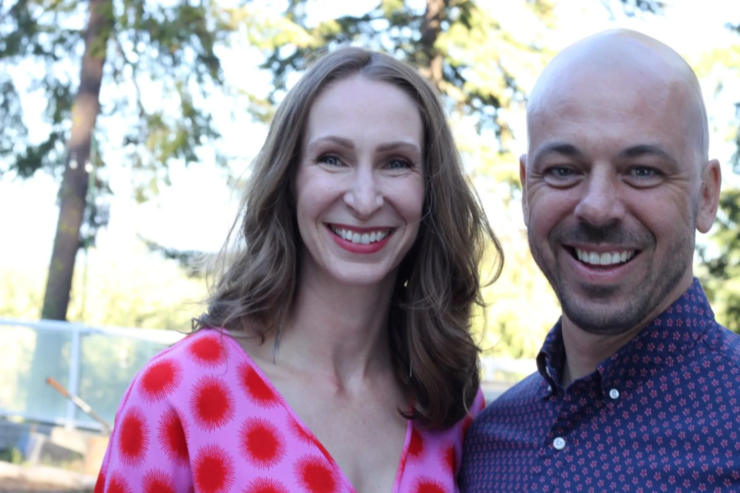 Andrea Prudente and husband Jay are pictured in a friend’s garden in the city of Cle Elum, Washington state, August 2022. Edmond Tee/Handout via Thomson Reuters Foundation