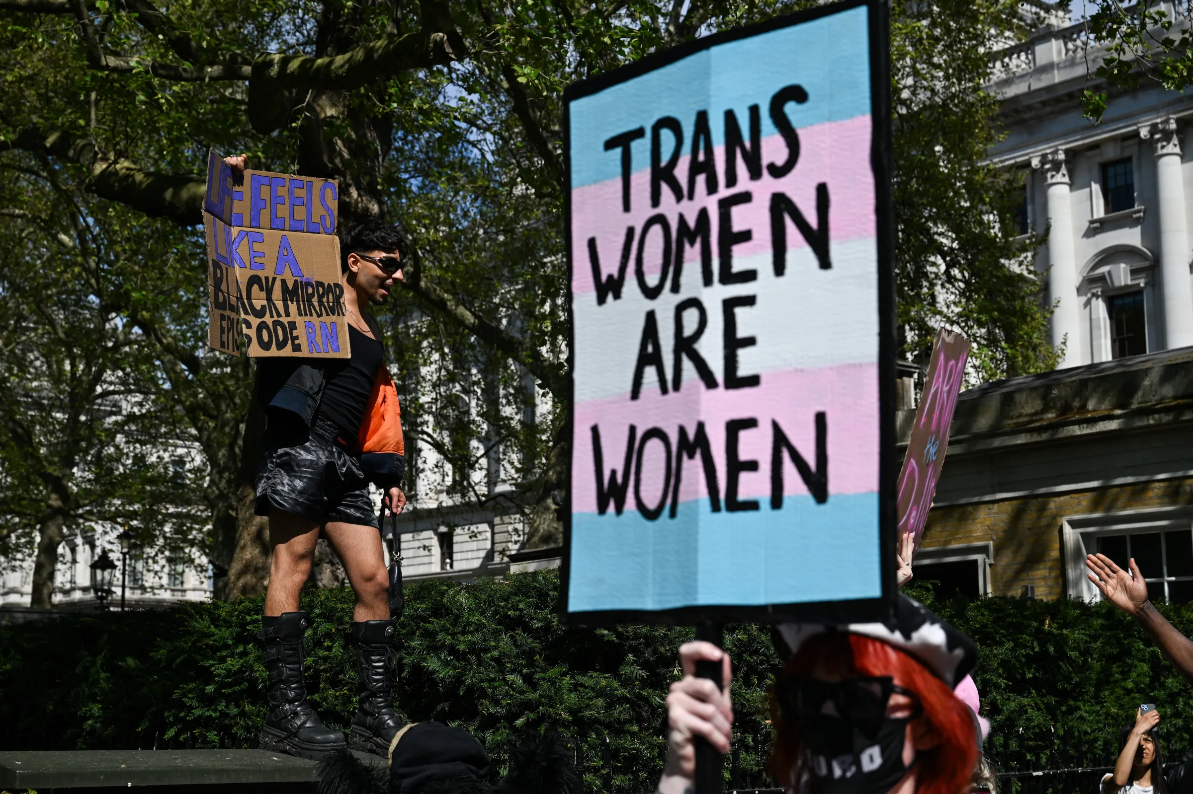 Protesters rally for trans rights following a Supreme Court ruling that only biological women are recognised under Britain's Equality Act, in London, Britain, April 19, 2025. REUTERS/Chris J Ratcliffe