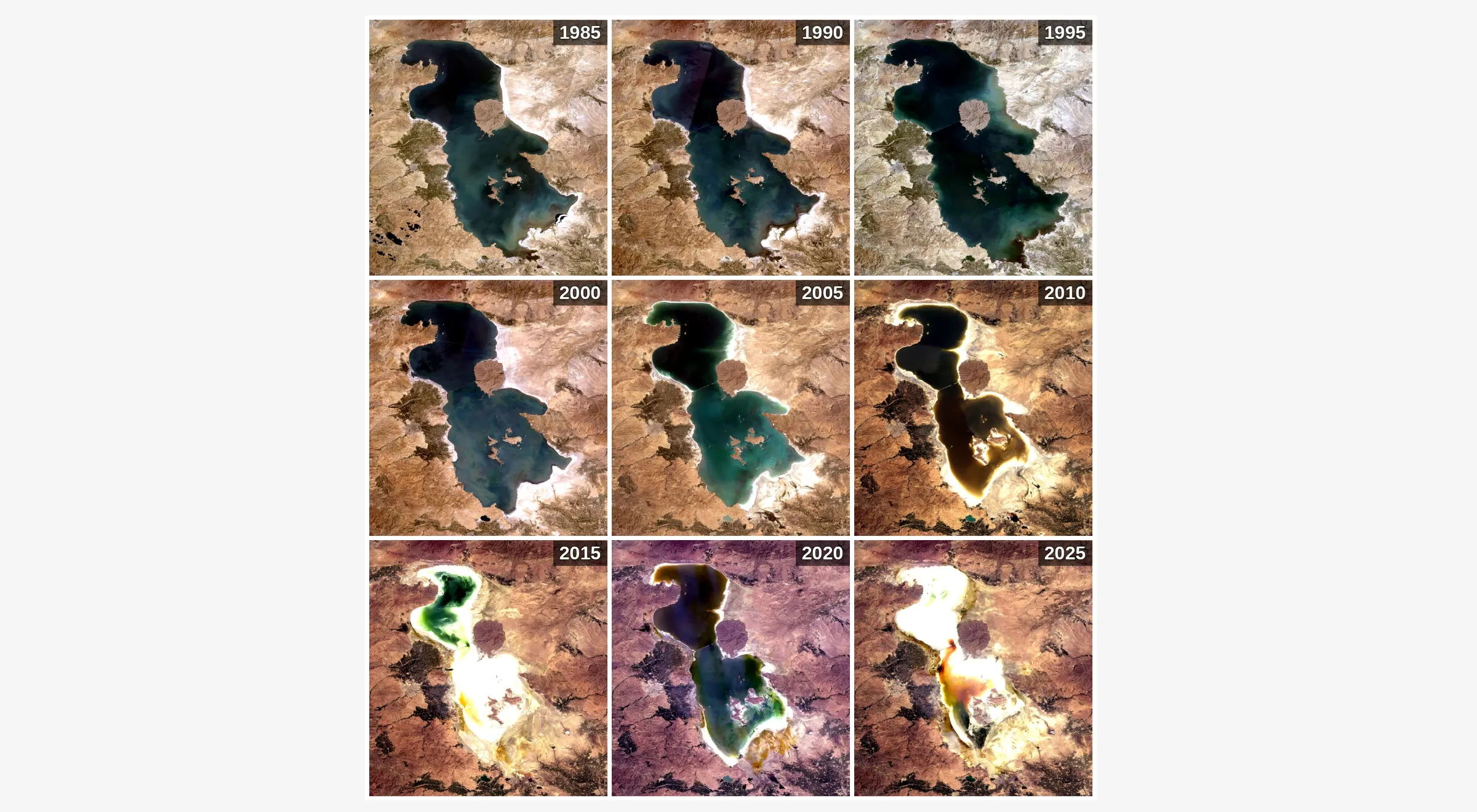 Landsat data showing Lake Urmia over four decades. Nima Shokri/Handout via Thomson Reuters Foundation