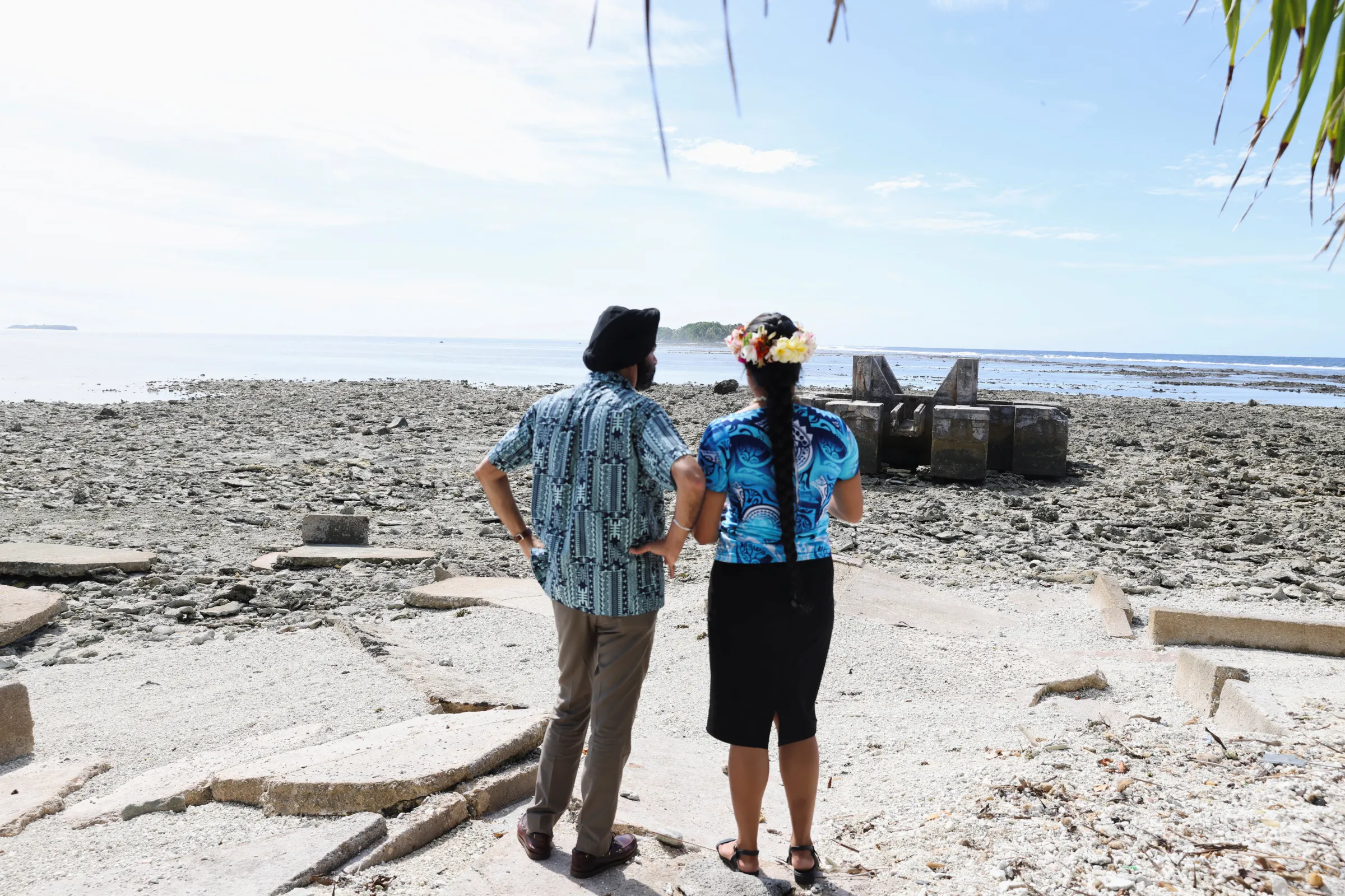 World Bank's president Ajay Banga views the impact of sea level rise in Funafuti, Tuvalu, September 6, 2024. A climate migration deal struck with Australia gives its population a pathway to move when the atoll nation becomes uninhabitable. REUTERS/Kirsty Needham
