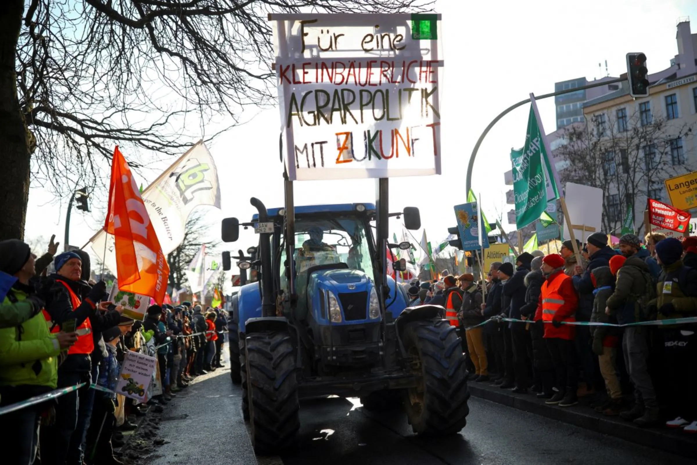 A person drives a tractor as people gather for a protest by German farmers, on the day of the 16th Global Forum for Food and Agriculture during Green Week agriculture fair in Berlin, Germany January 20, 2024. REUTERS/Nadja Wohlleben