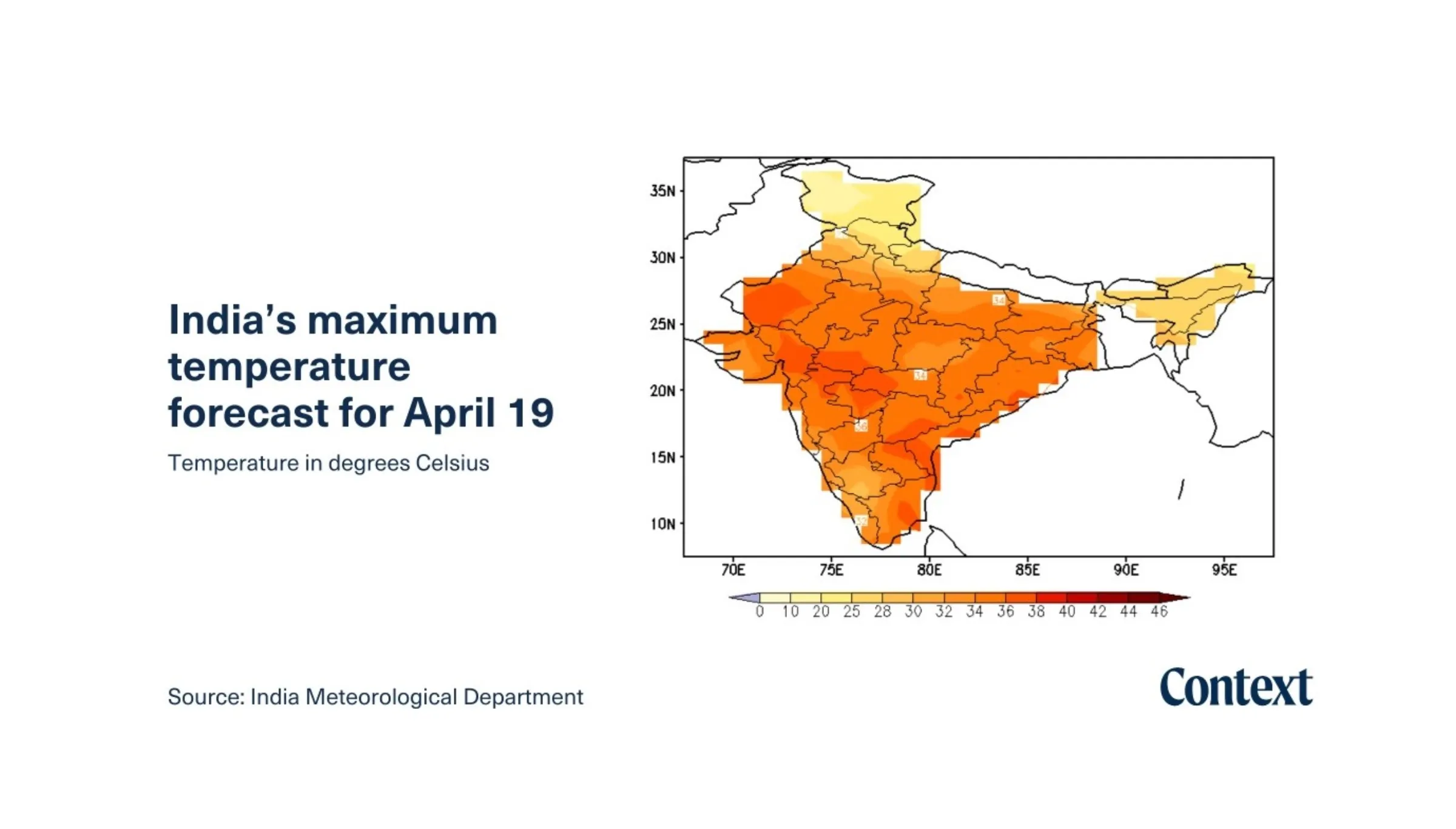 India’s maximum temperature forecast for April 19, 2024. Source: India Meteorological Department