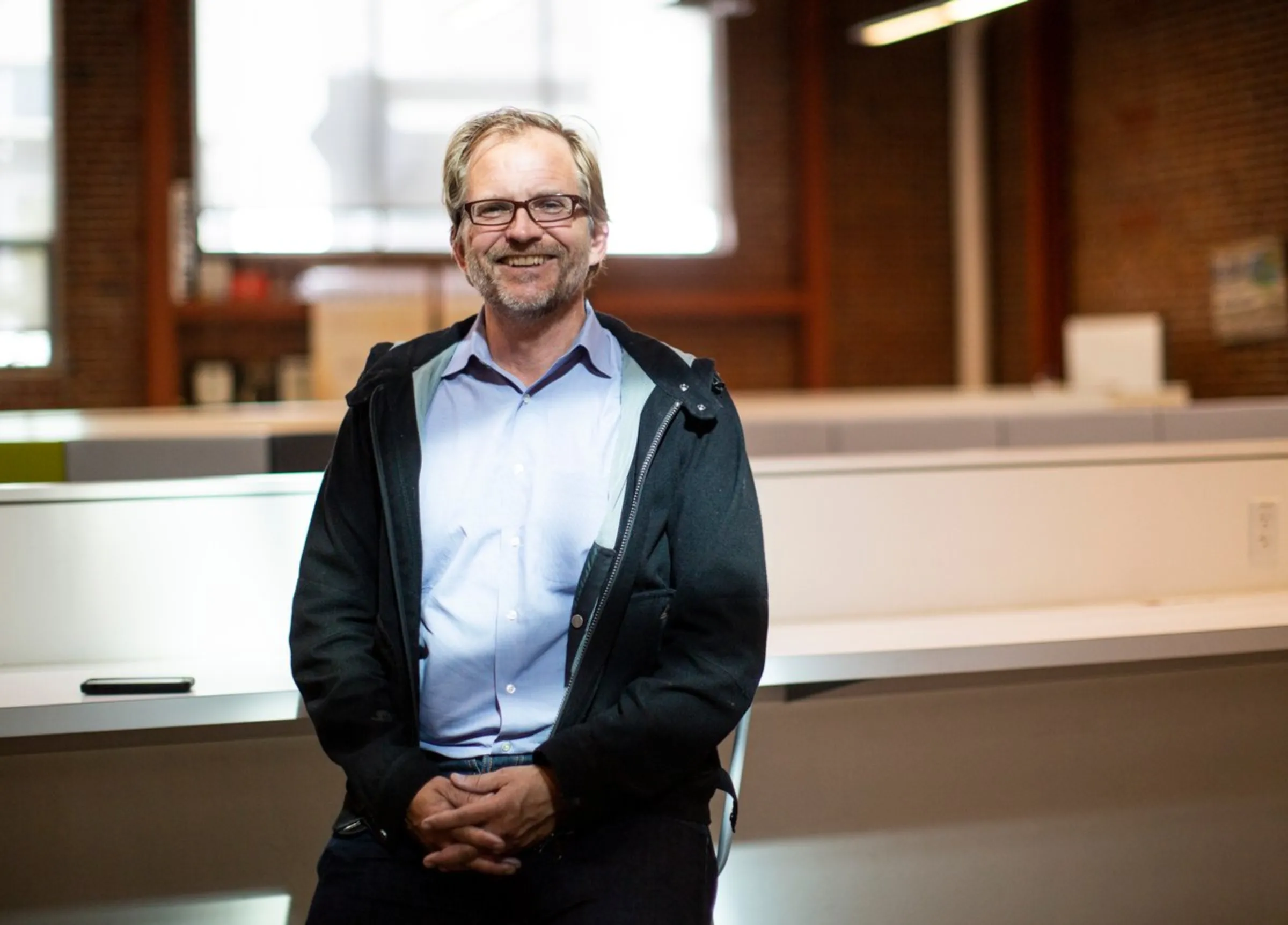 Matt Petersen, CEO of the Los Angeles Clean Tech Incubator (LACI), poses at his offices in Los Angeles, May 20, 2021