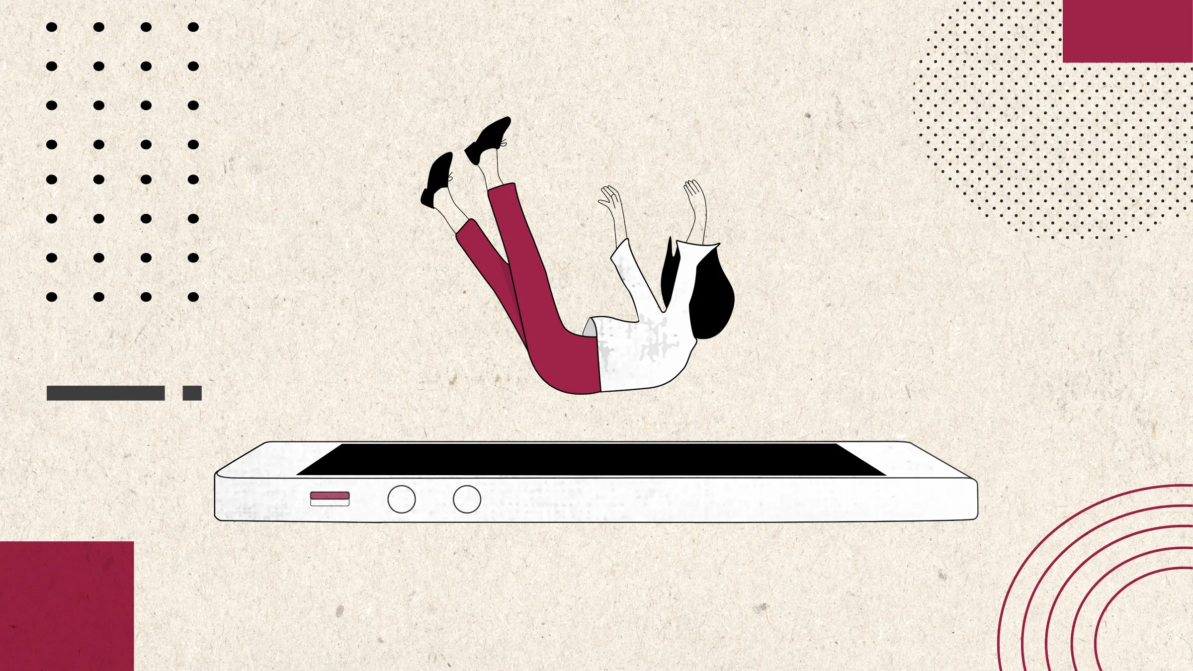 A girl falls backwards through a phone screen in this illustration photo. Thomson Reuters Foundation/Tereza Astilean
