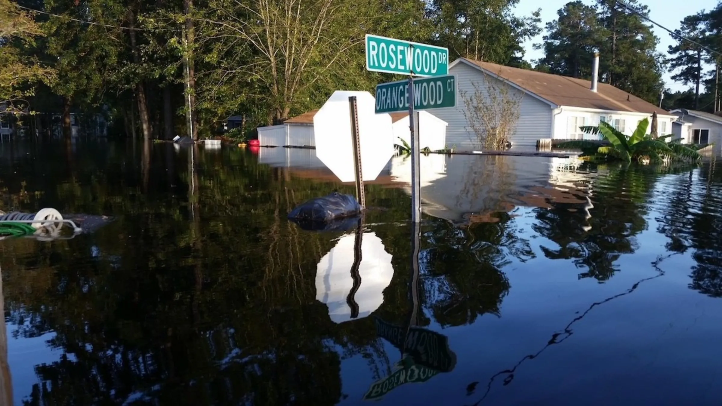 The intersection of Rosewood Drive and Orangewood Court is pictured amid flooding in Socastee, South Carolina, USA in 2018. Thomson Reuters Foundation/Terri Straka