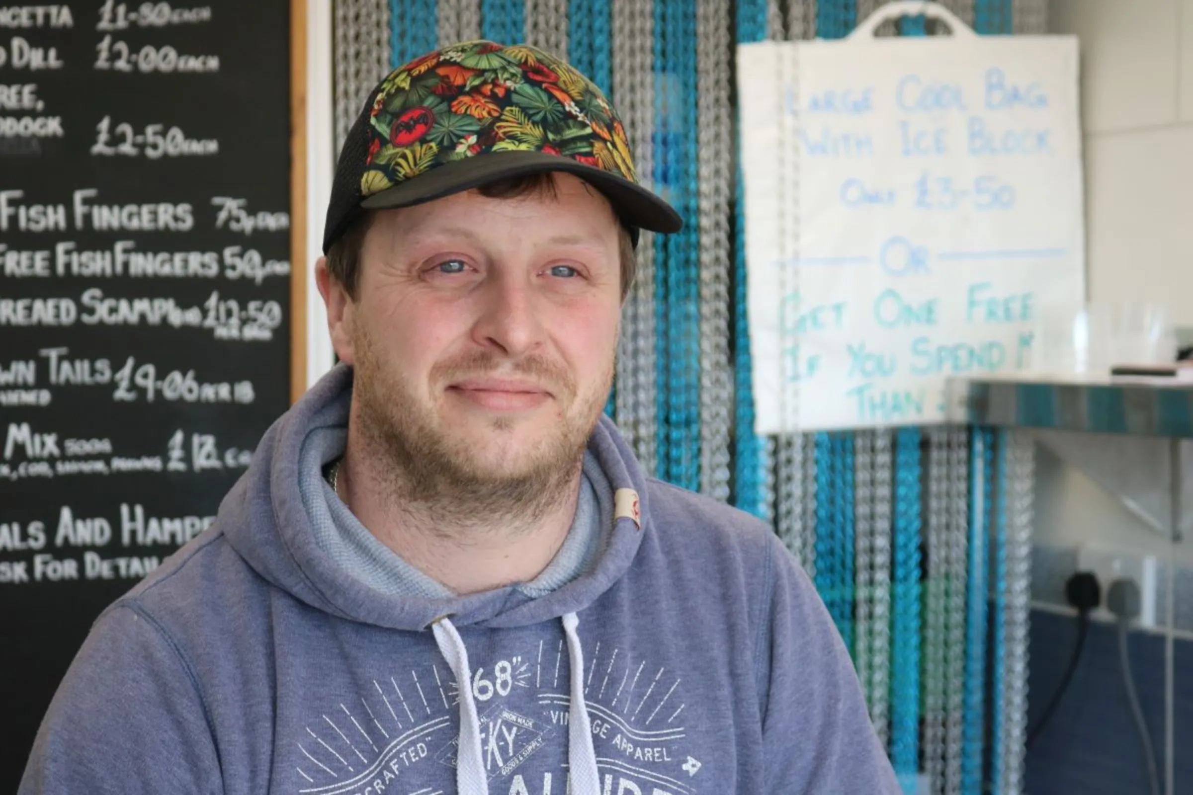 Marc Newton is a fourth-generation fishmonger at Beer in east Devon, Britain, April 4, 2023. Thomson Reuters Foundation/Jack Graham