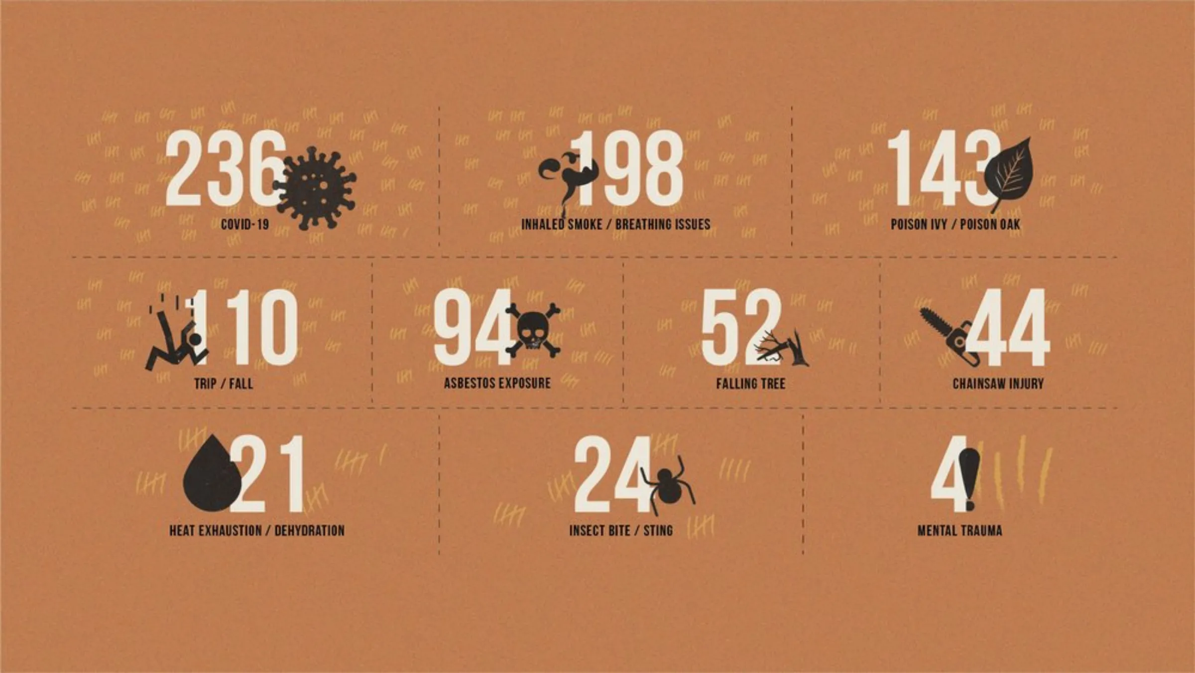 Number of injuries recorded by U.S. Forest Service wildland firefighting force 2017-2021