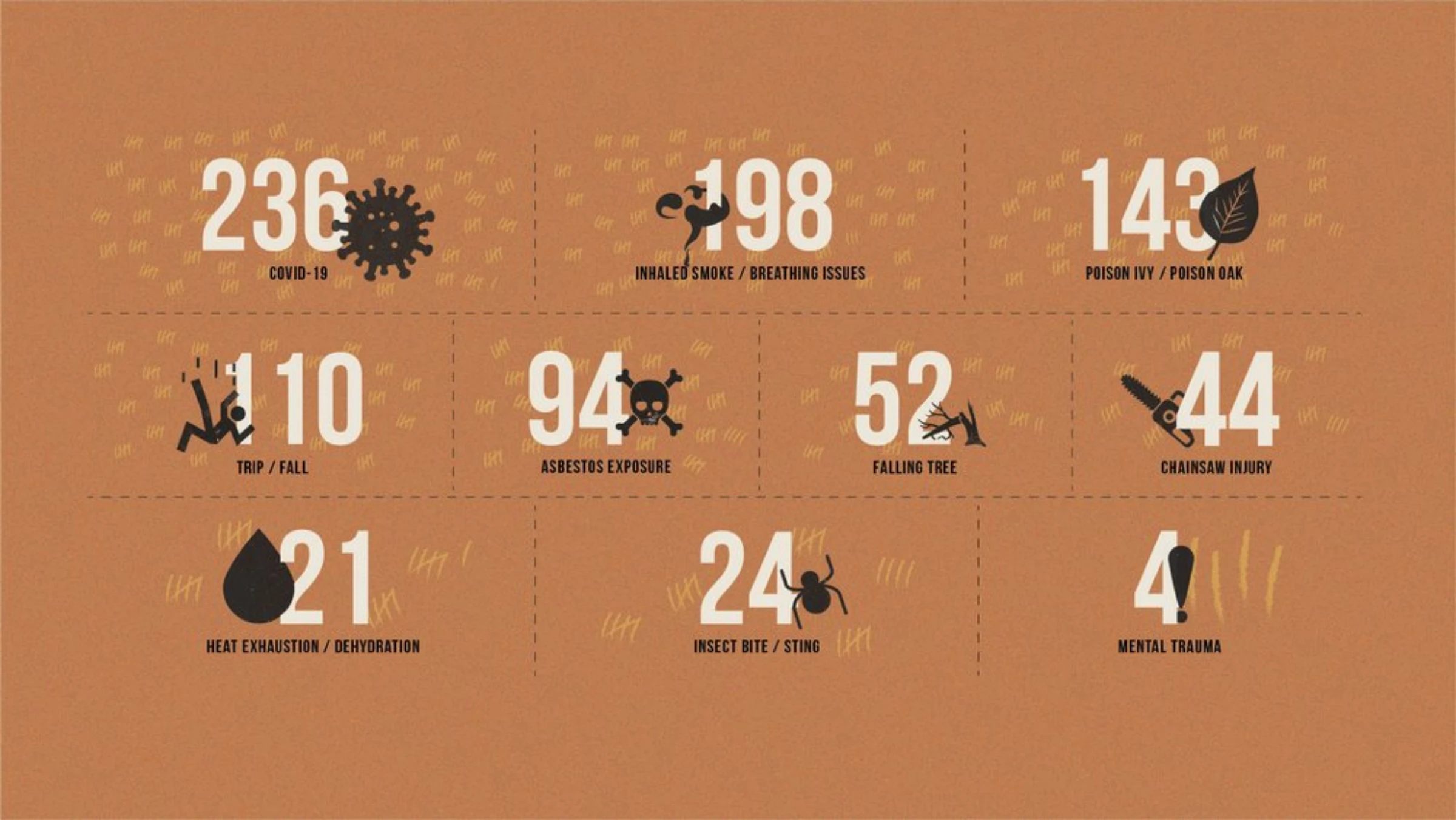 Number of injuries recorded by U.S. Forest Service wildland firefighting force 2017-2021