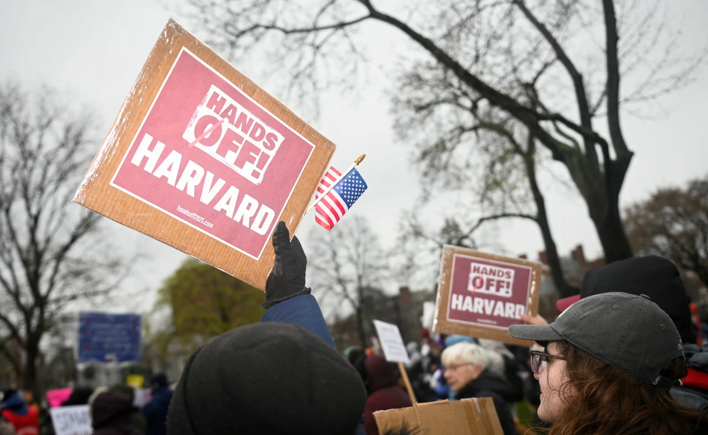 Demonstrators rally on Cambridge Common in a protest organized by the City of Cambridge calling on Harvard leadership to resist interference at the university by the federal government in Cambridge, Massachusetts, U.S. April 12, 2025. REUTERS/Nicholas Pfosi