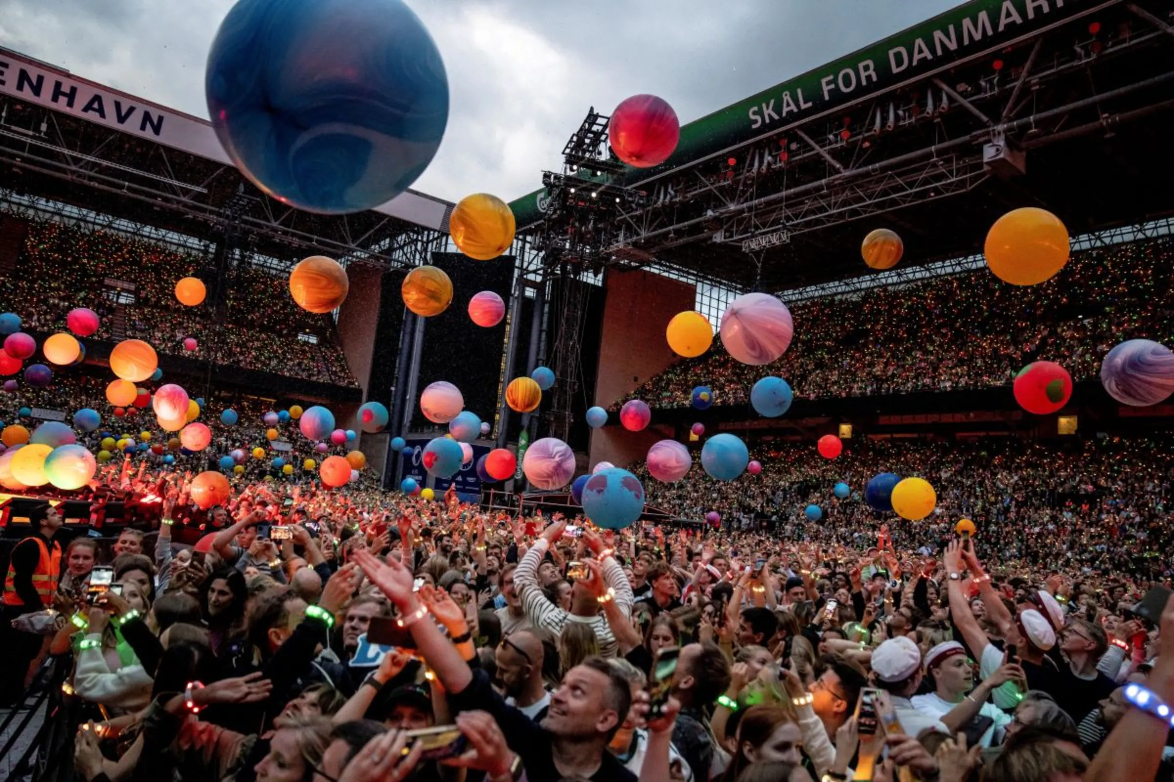 A view of the venue as British band Coldplay performs at Parken Stadium in Copenhagen, Denmark July 5, 2023