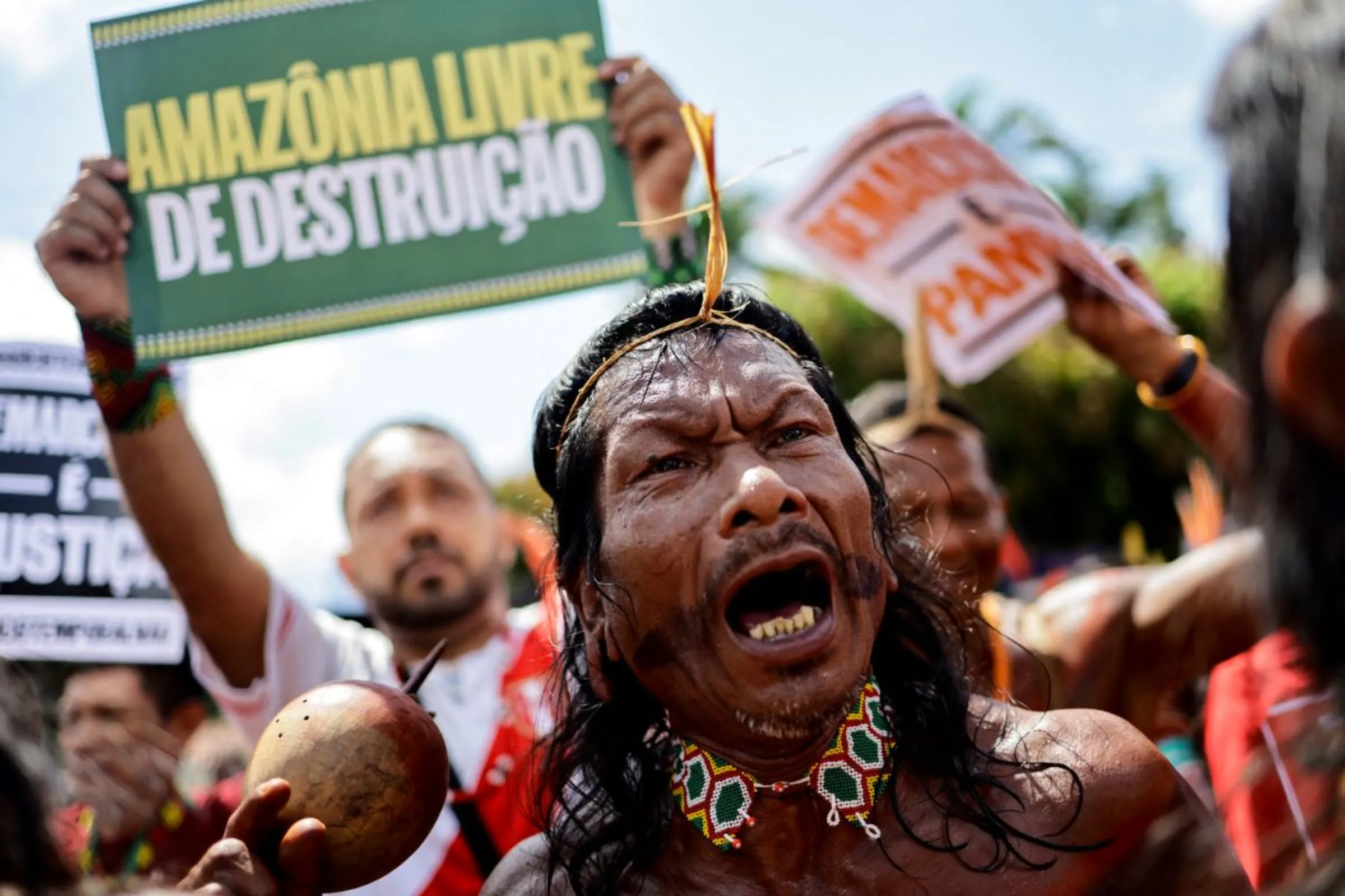Indigenous people take part in a march as the Amazon Summit kicks off in Belem, Para state, Brazil August 8, 2023. REUTERS/Ueslei Marcelino