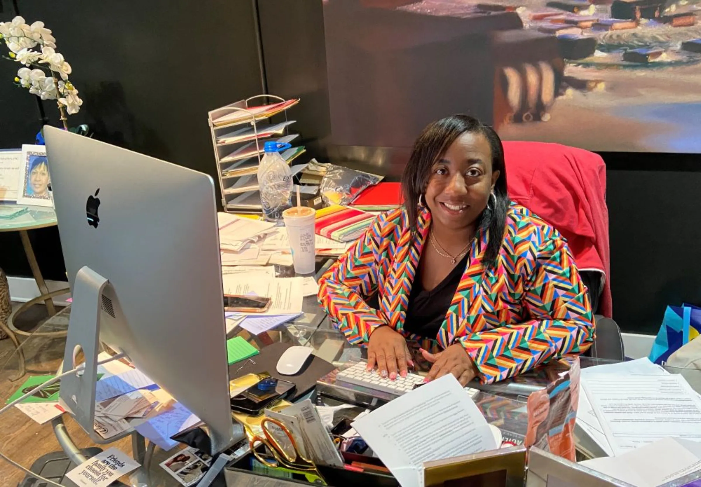 Kenda Sutton-EL, executive director of Birth in Color RVA, poses for a photo at the nonprofit group’s office in Richmond, Virginia, U.S., February 27, 2023