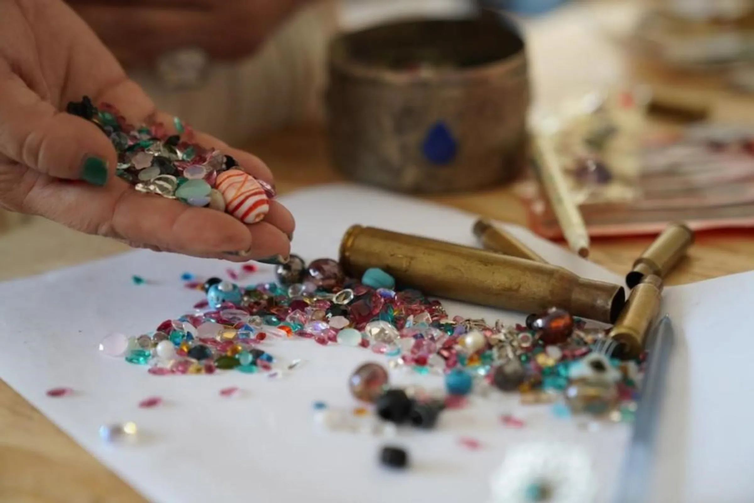 Jewels, beads and bullet casings are pictured at a handicraft centre in Kabul run by Laila Haidari in 2022. Handout/Thomson Reuters Foundation