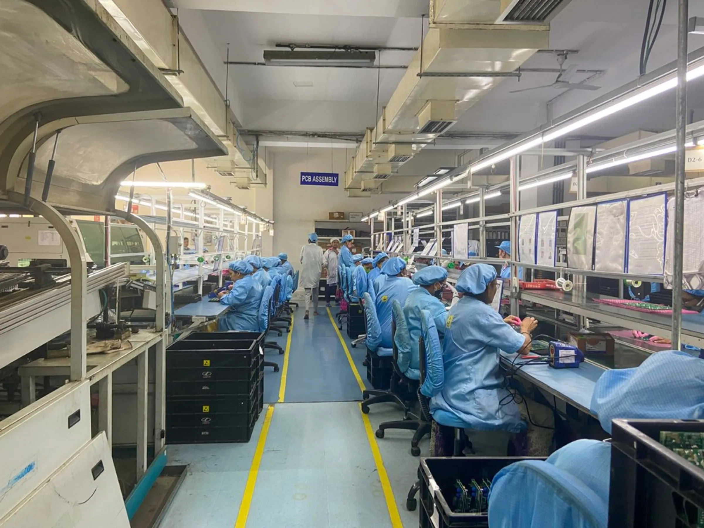 The factory floor of electronics manufacturing firm Kinetic Communications in Pune, India, April 20, 2022. Thomson Reuters Foundation/Roli Srivastava