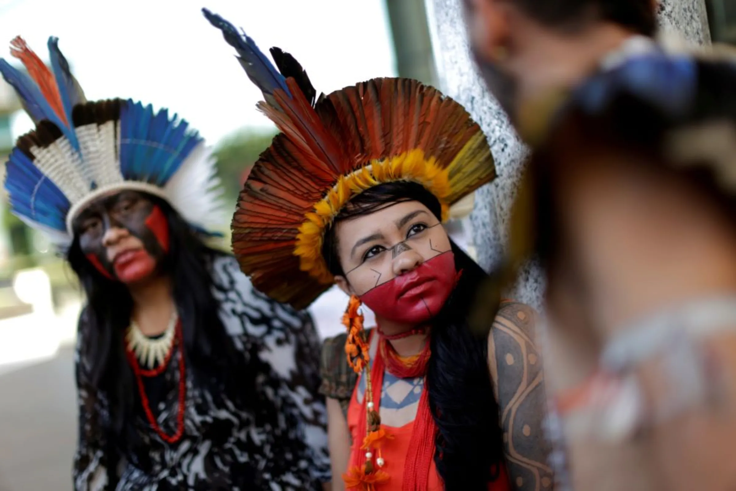 An indigenous Brazilian takes part in a protest in Brasilia, Brazil, on July 13, 2016. REUTERS/Ueslei Marcelino