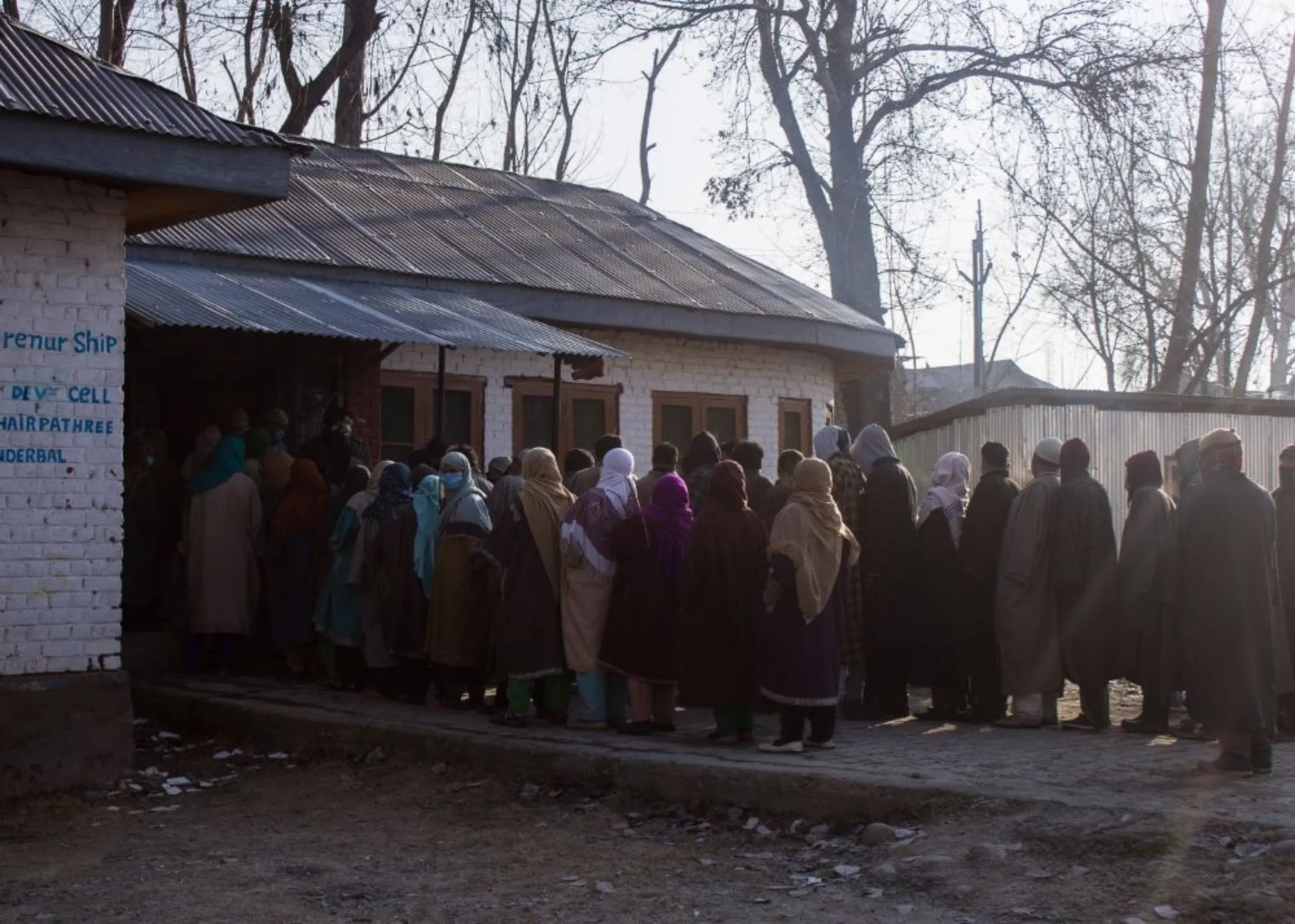 People lined up to vote in a local election in the Kashmiri city of Srinagar, India. December 16, 2020