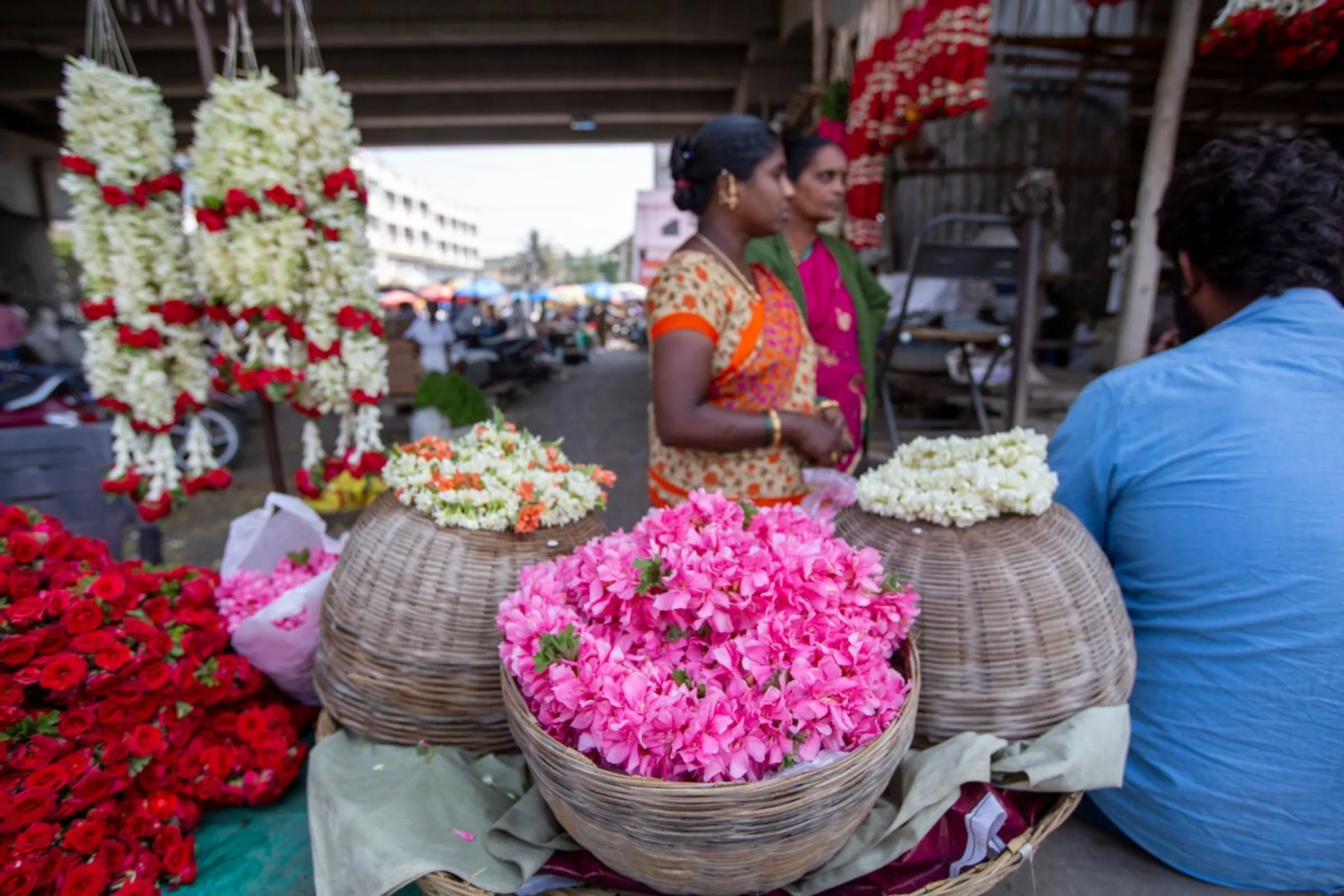 Flowers for sale at a market in Hosur, an auto manufacturing hub in India, April 20, 2022