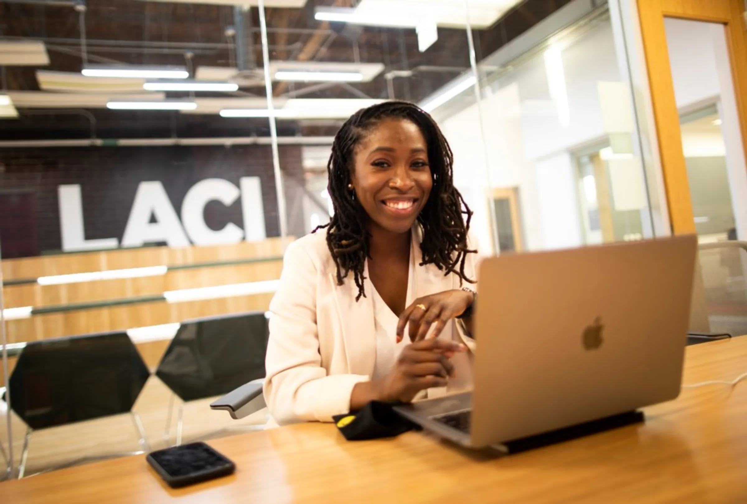 Kameale C. Terry, one of the founders of electric vehicle startup ChargeHelp! joins a video-conference at the offices of the Los Angeles Clean Tech Incubator (LACI), May 20, 2021