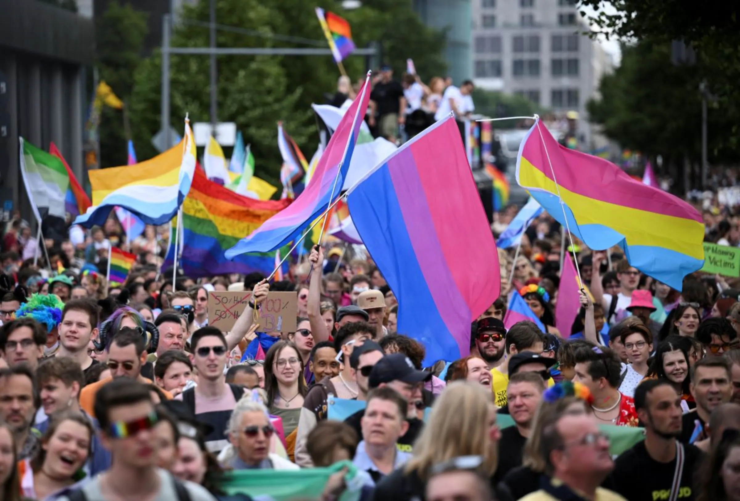 People take part in the 45th Christopher Street Day Berlin Pride (CSD) demonstration, in Berlin, Germany, July 22, 2023. REUTERS/Annegret Hilse