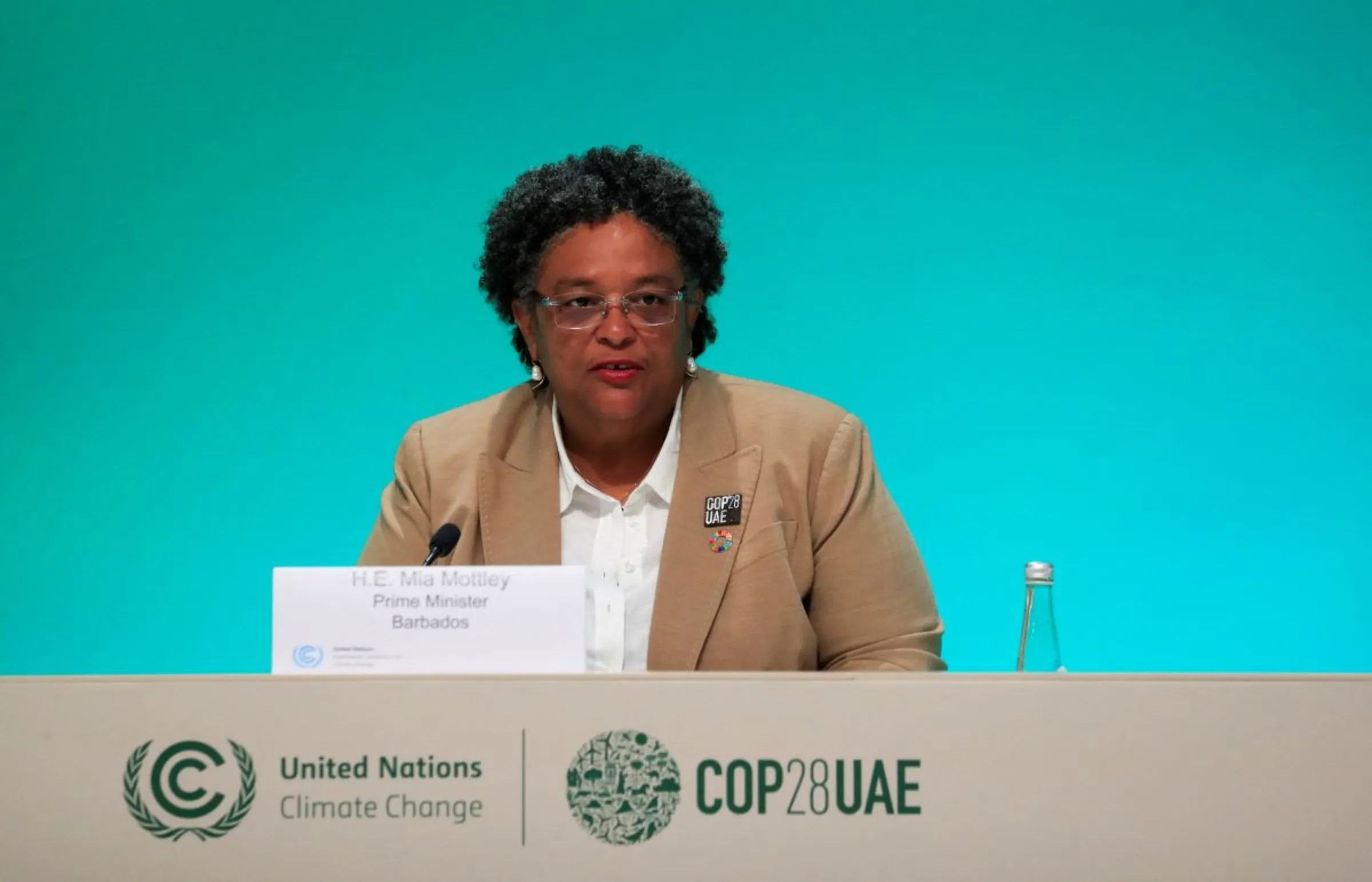 Barbados' Prime Minister Mia Amor Mottley attends a press conference at COP28 World Climate Summit, in Dubai United Arab Emirates, December 4, 2023
